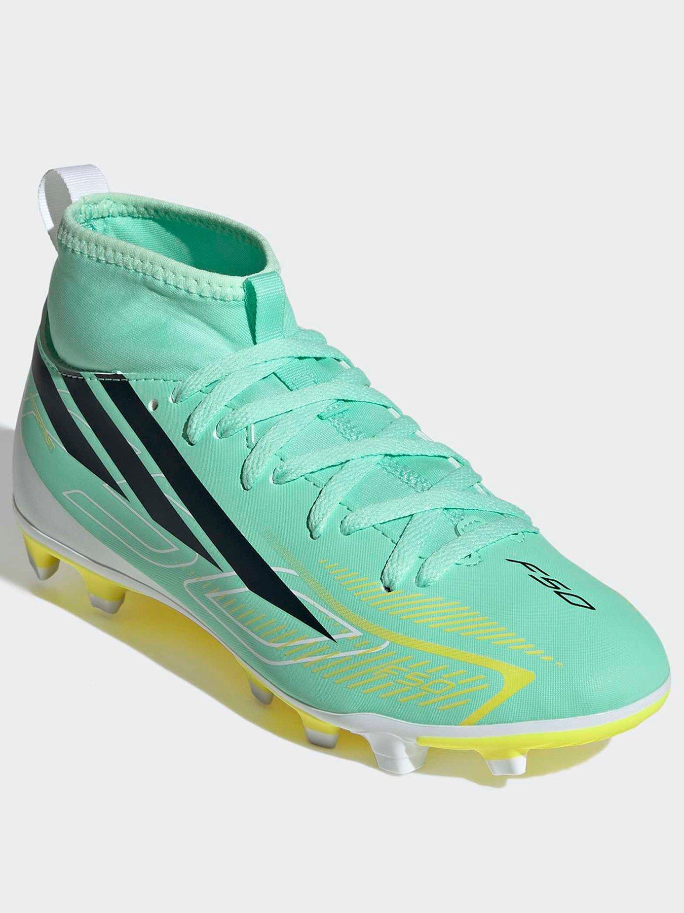 Image 2 of 6 of adidas Junior F50 Hyperfast Club Mid Firm Ground Football Boots - Green/navy