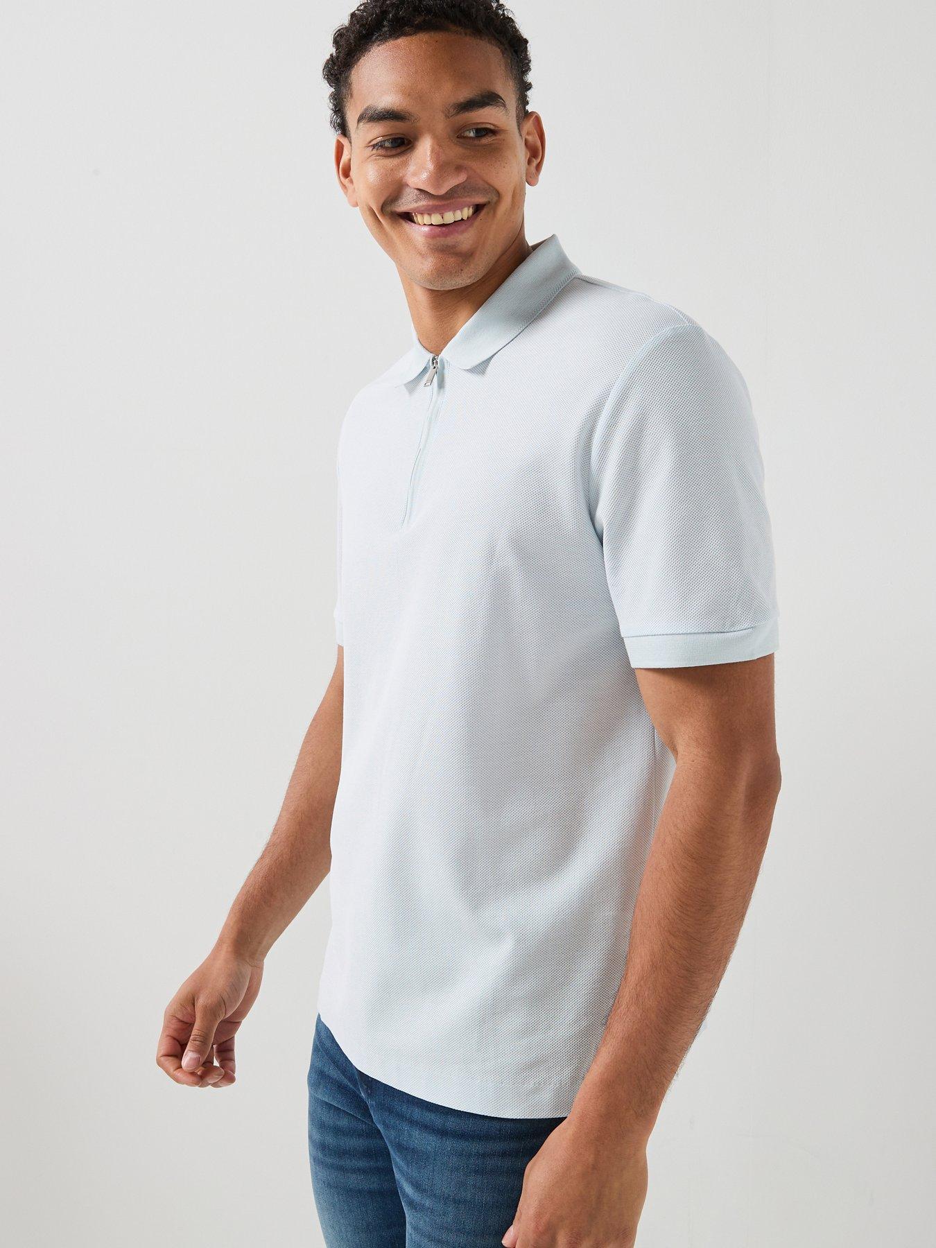BOSS H-Pei 88 Zip Neck Jacquard Polo Shirt - Blue