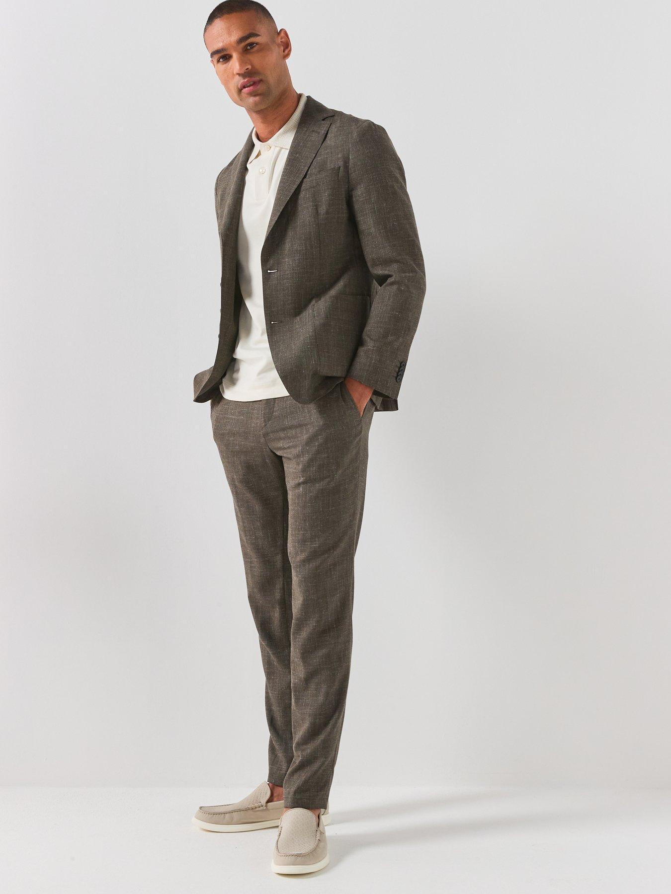 Image 3 of 6 of BOSS Men's Slim Fit Linen Blend Suit Trousers - Open Green