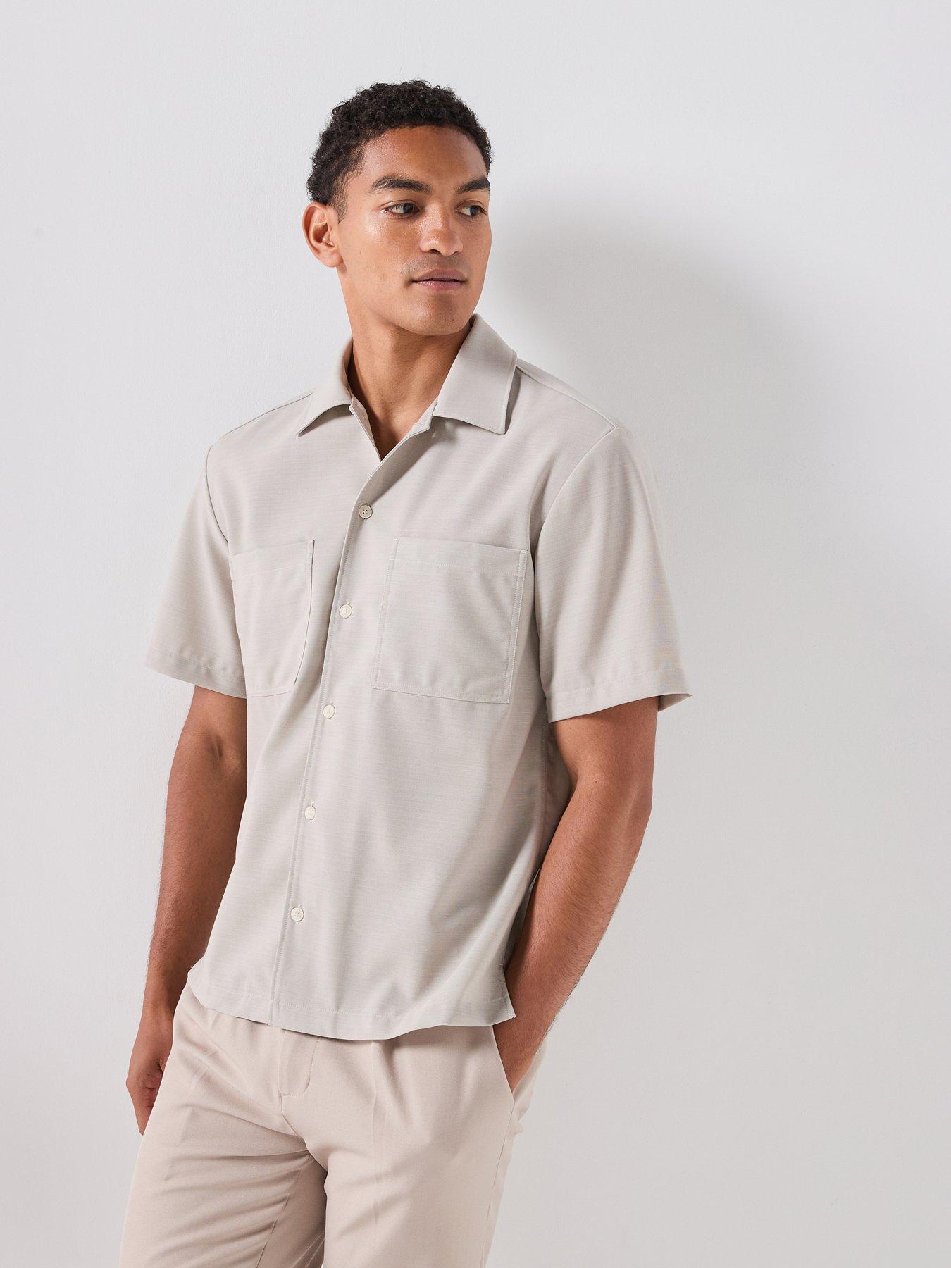 Image 1 of 6 of BOSS P-Lan-1P-2P-263 Performance Relaxed Fit Short Sleeve Shirt - Light Beige