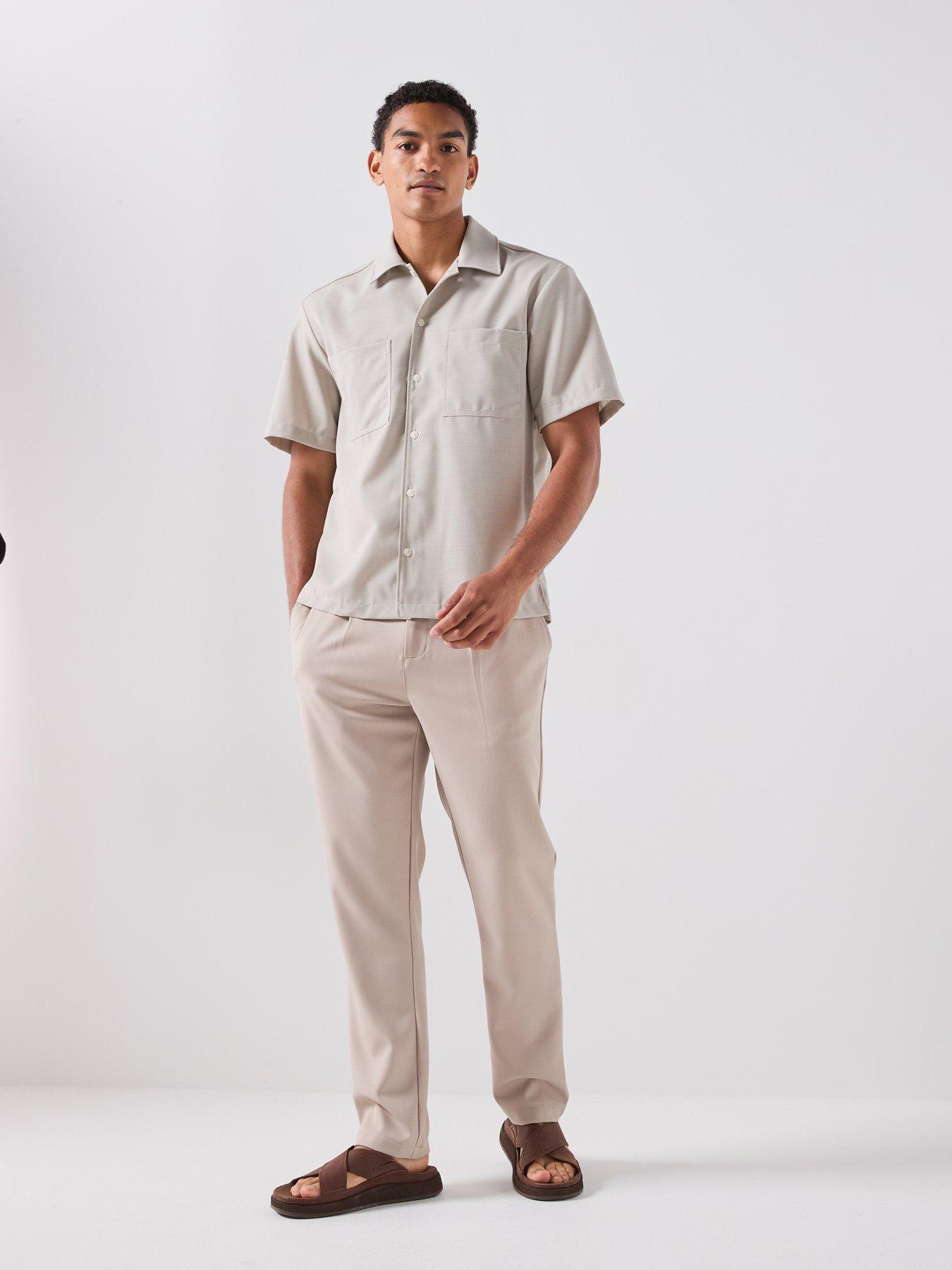 Image 3 of 6 of BOSS P-Lan-1P-2P-263 Performance Relaxed Fit Short Sleeve Shirt - Light Beige