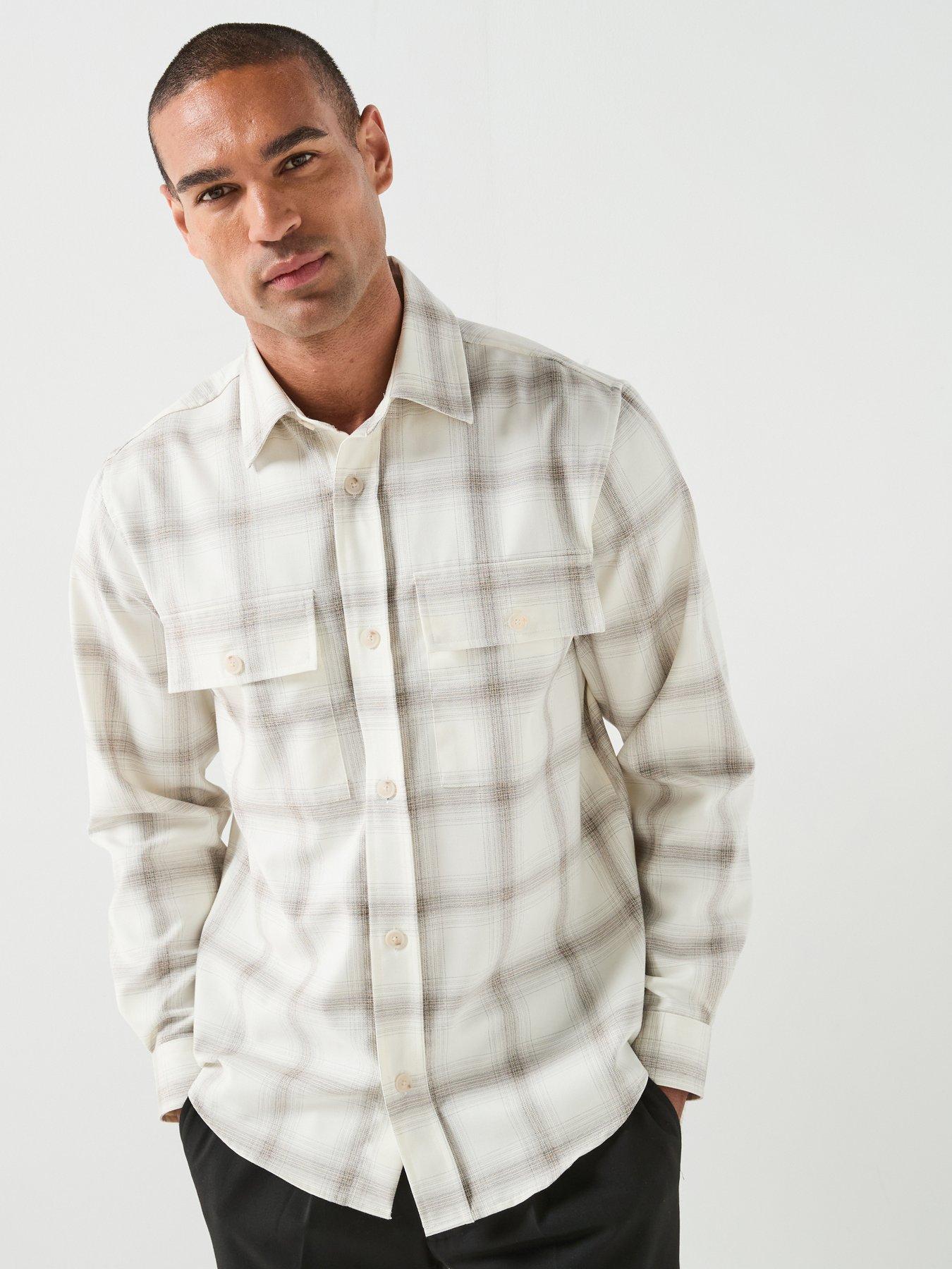 BOSS Checked Relaxed Fit Overshirt - Open White