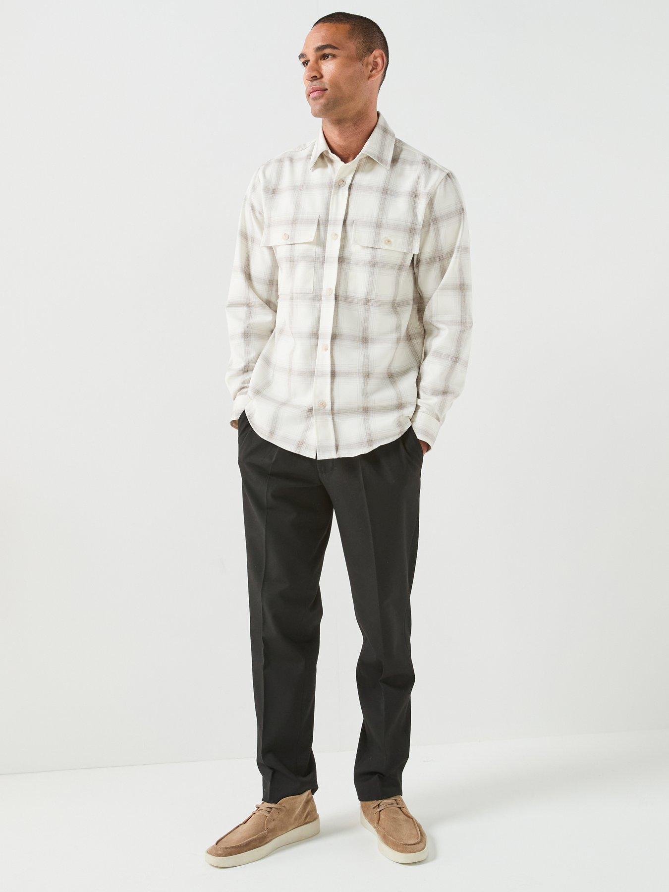 Image 3 of 6 of BOSS Checked Relaxed Fit Overshirt - Open White