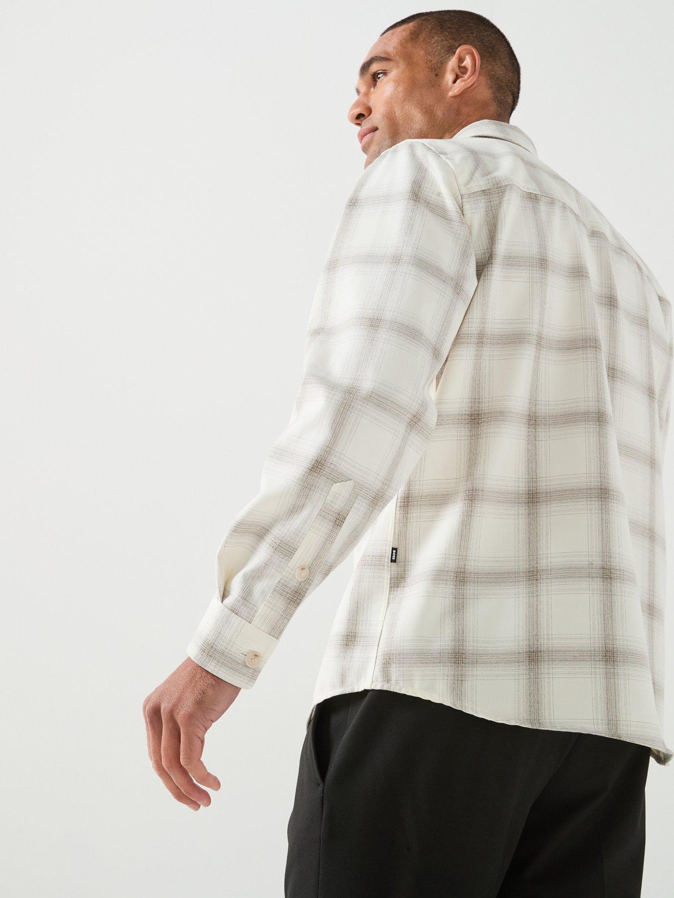 Image 5 of 6 of BOSS Checked Relaxed Fit Overshirt - Open White