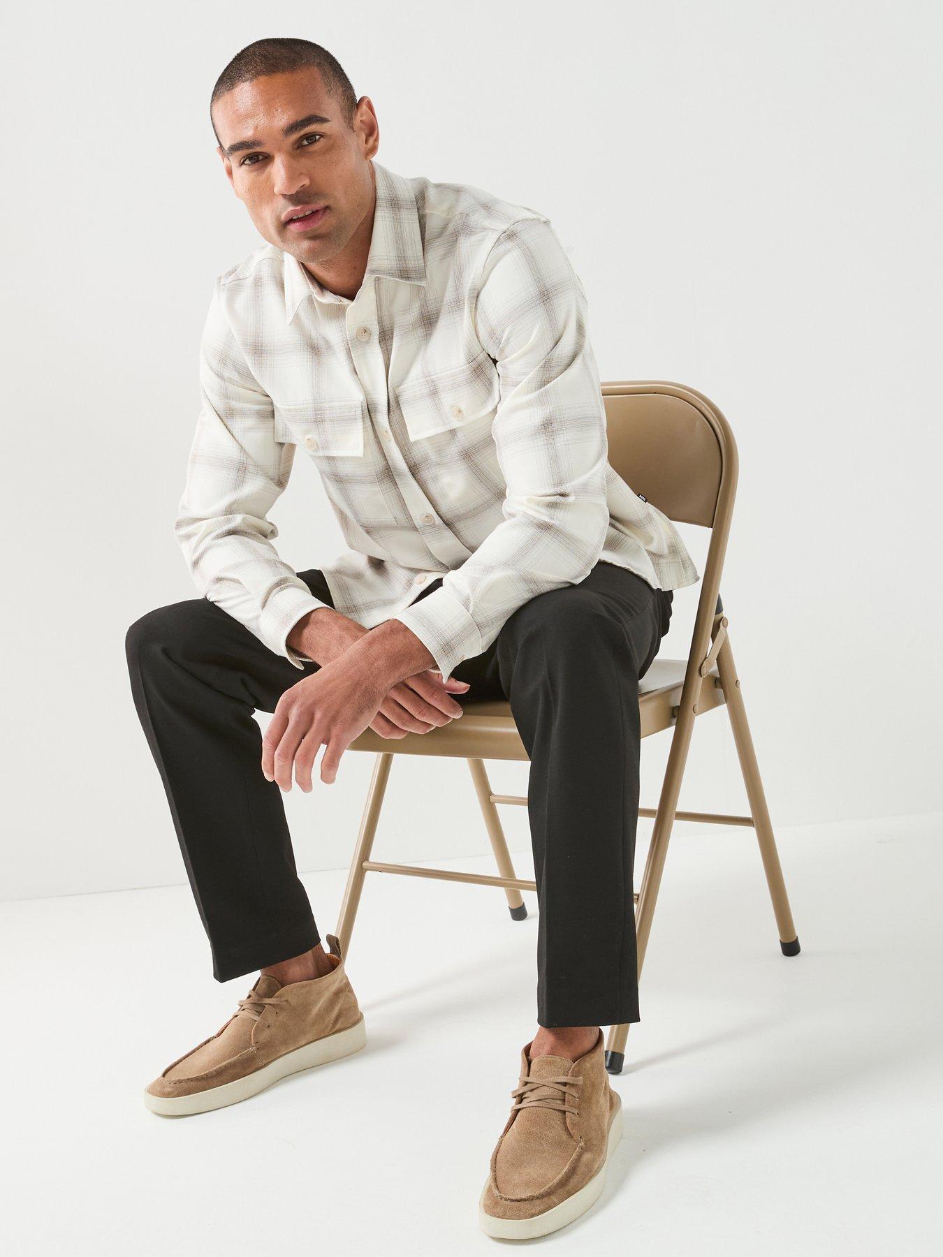 Image 6 of 6 of BOSS Checked Relaxed Fit Overshirt - Open White