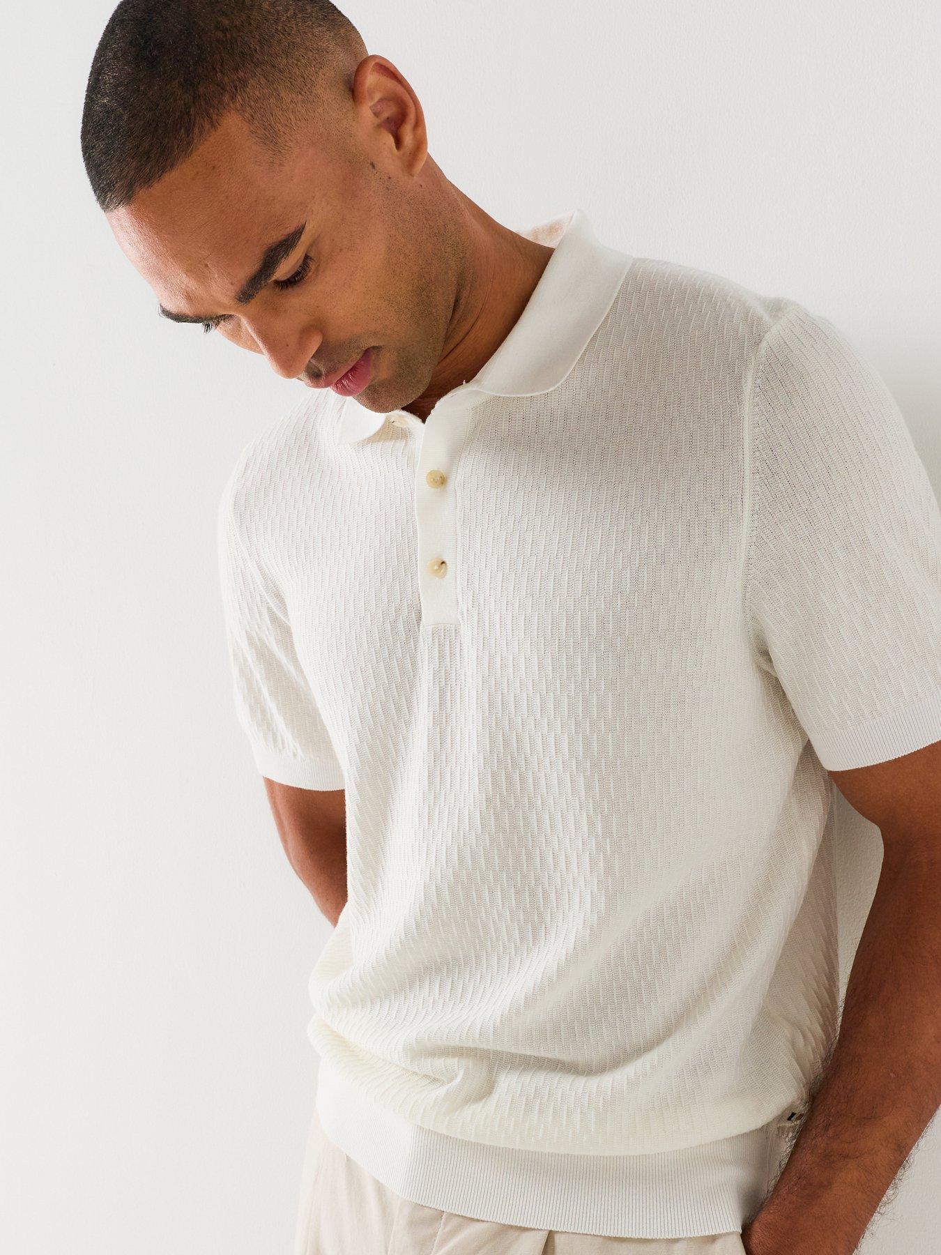 Image 4 of 5 of BOSS Boss H-lurazio Textured Knitted Polo Shirt - Open White