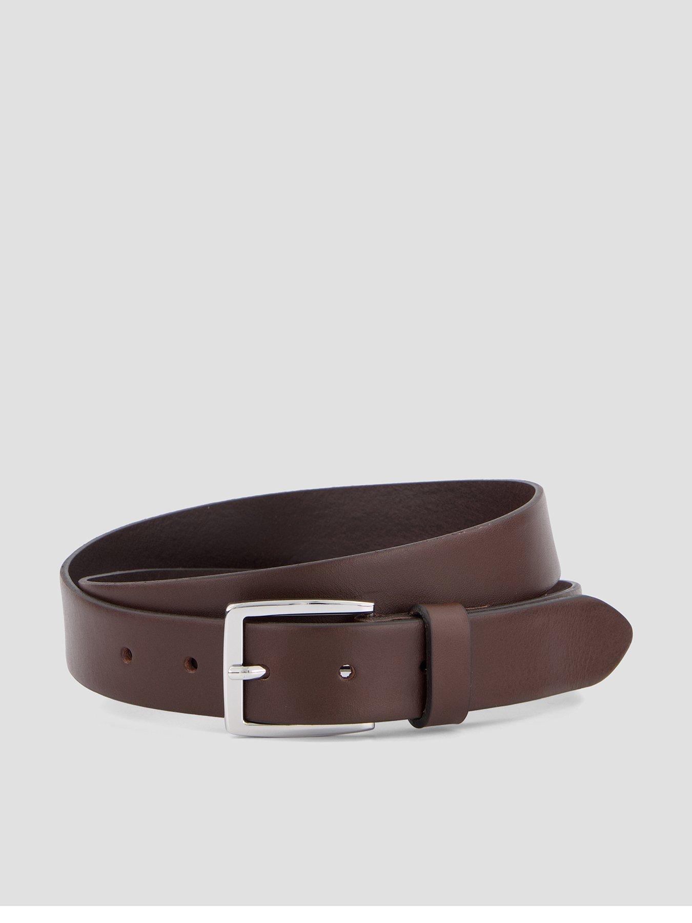Image 1 of 4 of Jack & Jones Leather Rectangular Buckle Belt - Brown