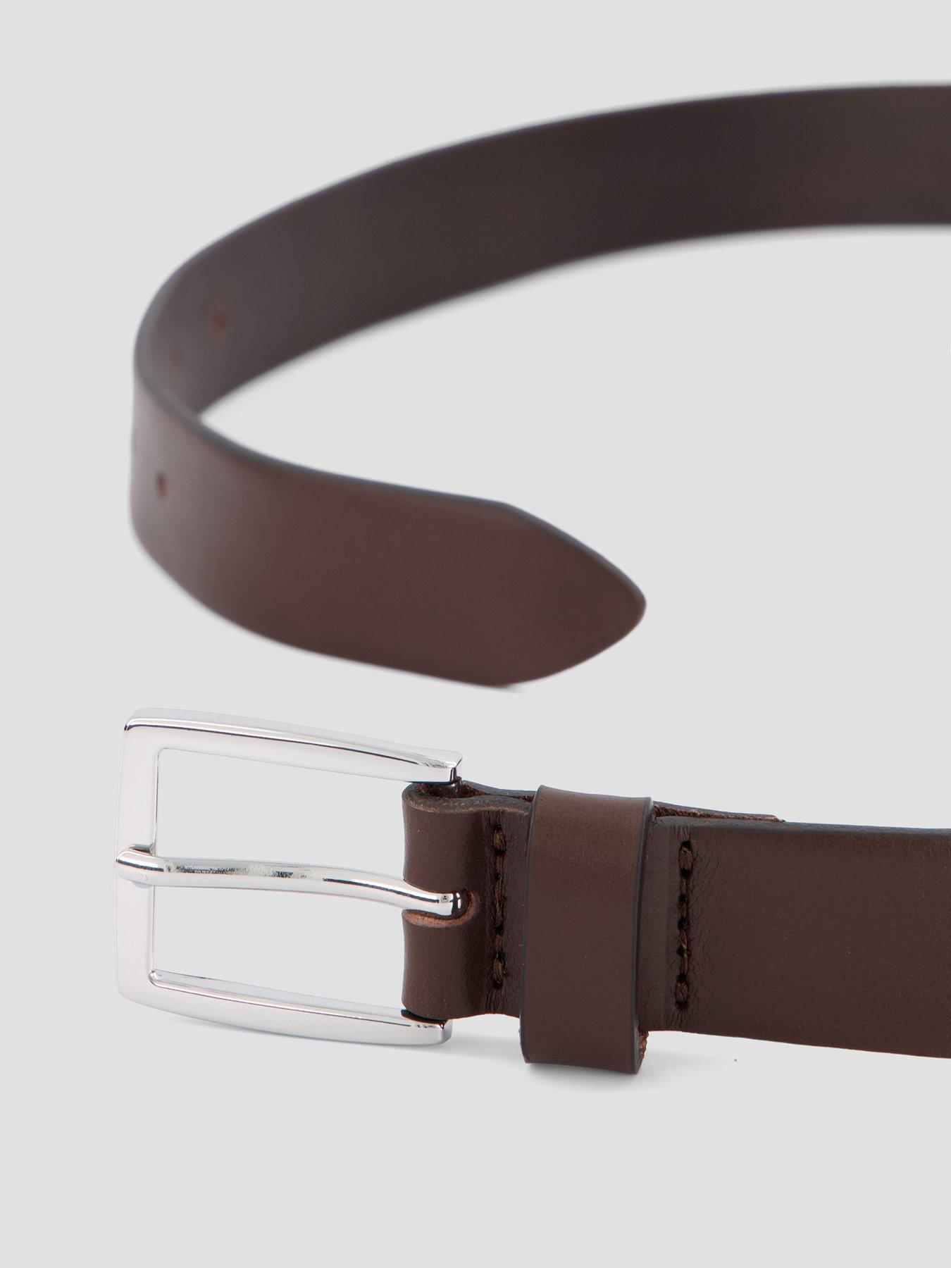 Image 3 of 4 of Jack & Jones Leather Rectangular Buckle Belt - Brown