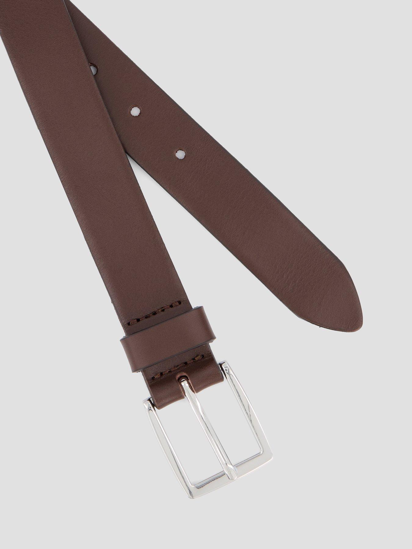 Image 4 of 4 of Jack & Jones Leather Rectangular Buckle Belt - Brown