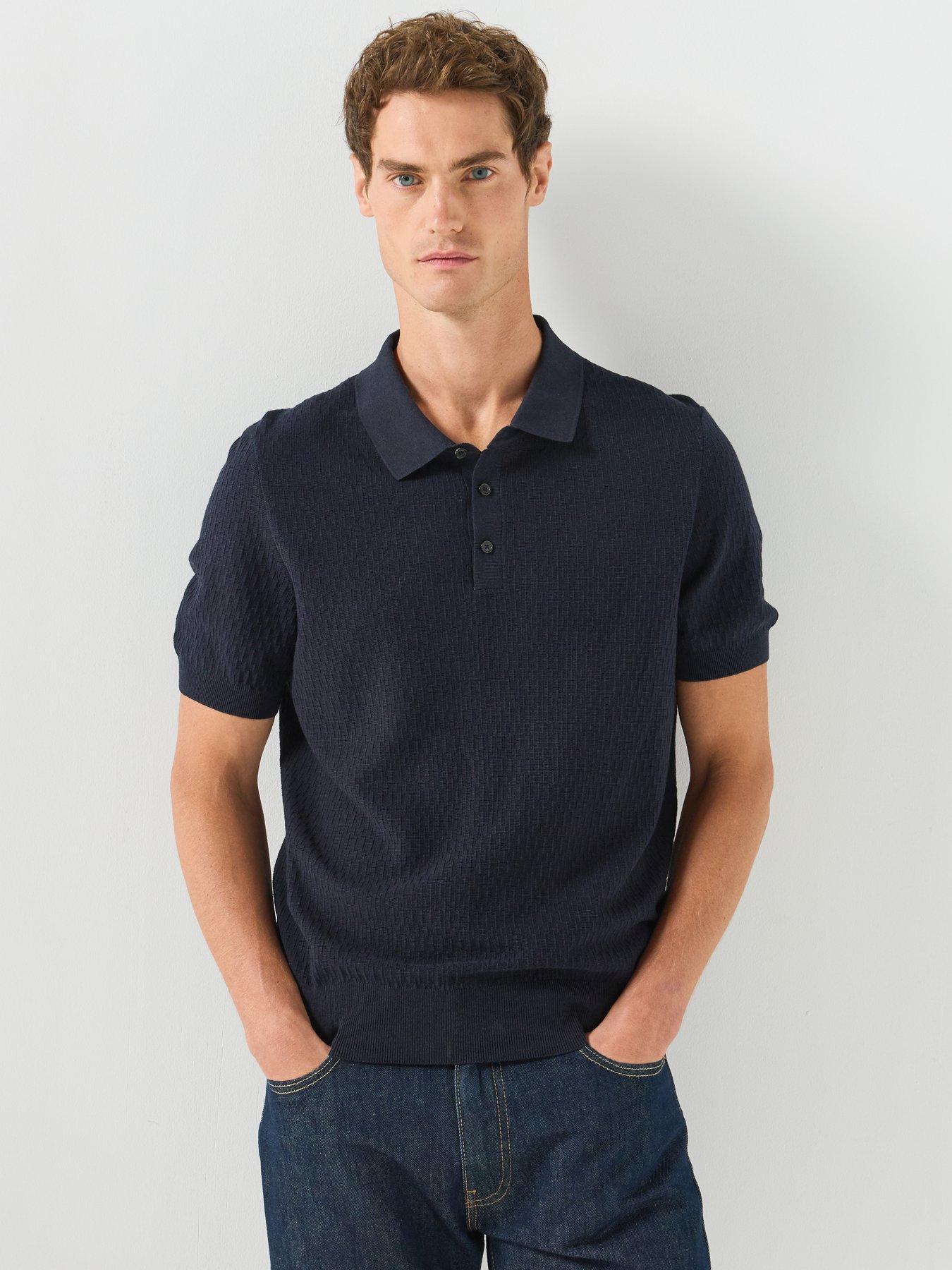 BOSS Boss H-lurazio Textured Knitted Polo Shirt - Dark Blue