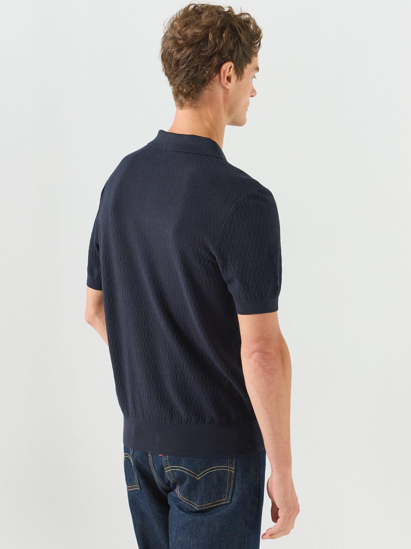 Image 2 of 5 of BOSS Men's H Lurazio Textured Knitted Polo Shirt - Dark Blue