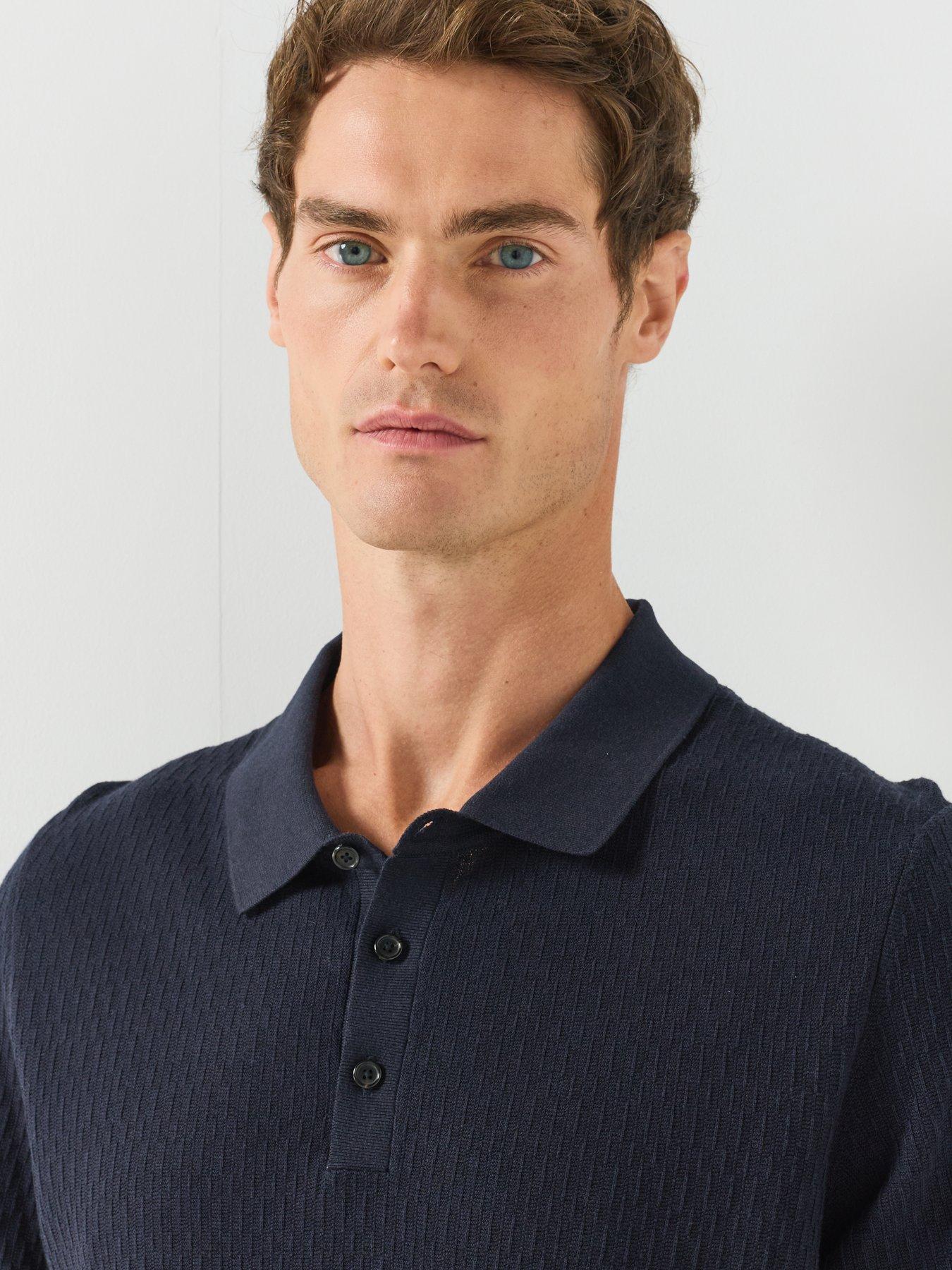 Image 4 of 5 of BOSS Men's H Lurazio Textured Knitted Polo Shirt - Dark Blue