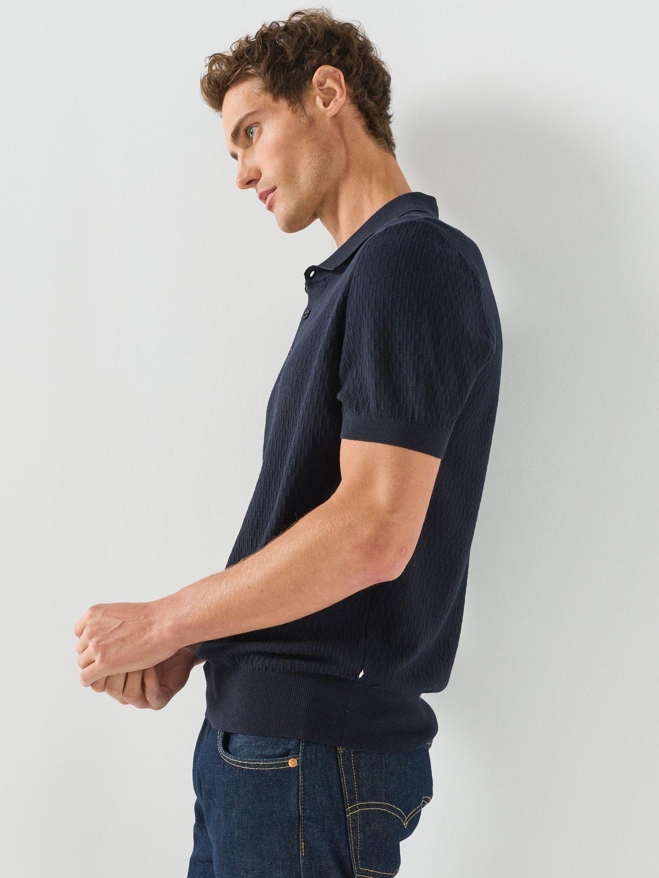 Image 5 of 5 of BOSS Men's H Lurazio Textured Knitted Polo Shirt - Dark Blue