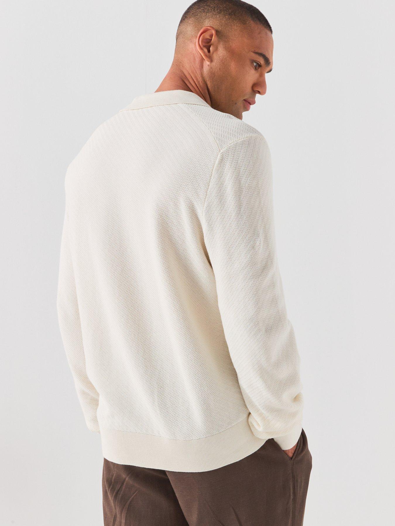 Image 2 of 6 of BOSS Open Neck Long Sleeve Knitted Polo Shirt - Open White