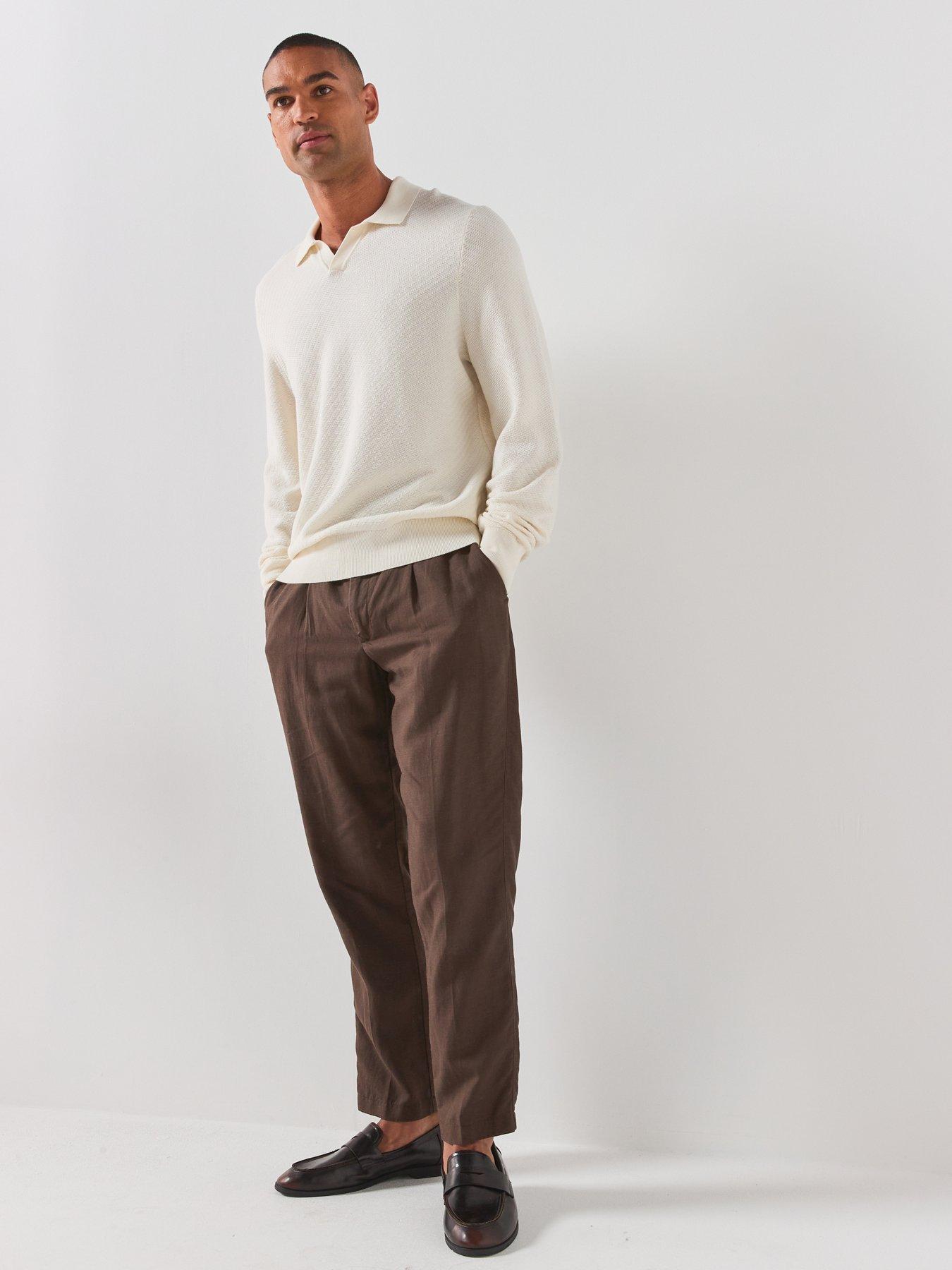 Image 3 of 6 of BOSS Open Neck Long Sleeve Knitted Polo Shirt - Open White
