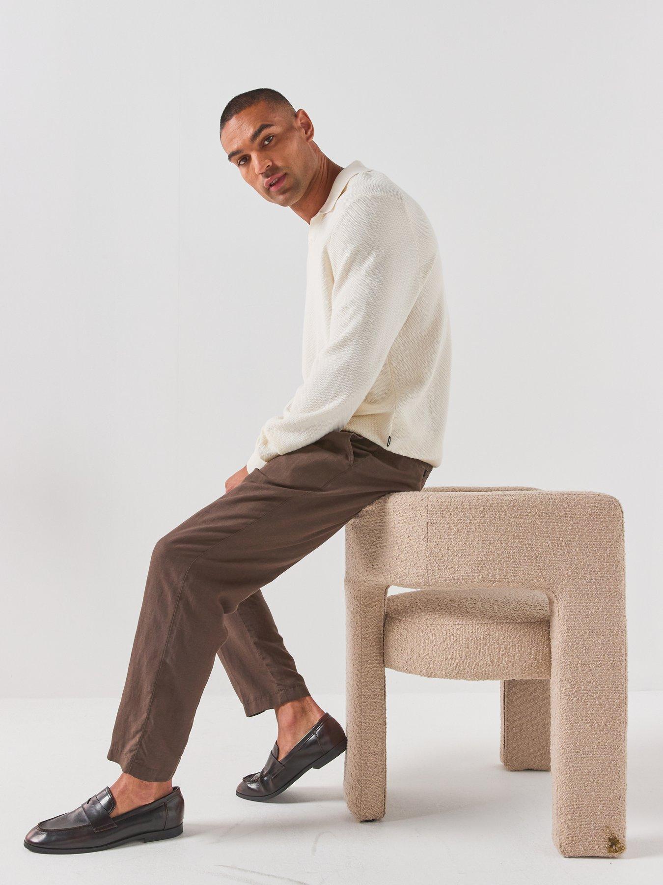 Image 4 of 6 of BOSS Open Neck Long Sleeve Knitted Polo Shirt - Open White