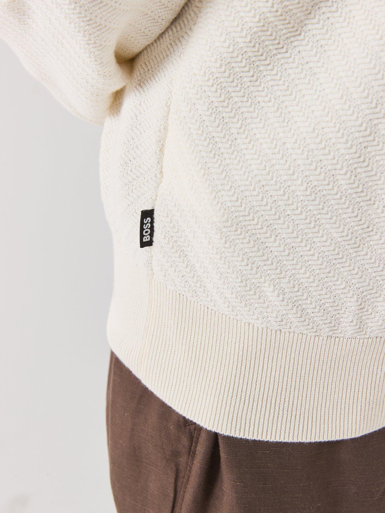 Image 5 of 6 of BOSS Open Neck Long Sleeve Knitted Polo Shirt - Open White