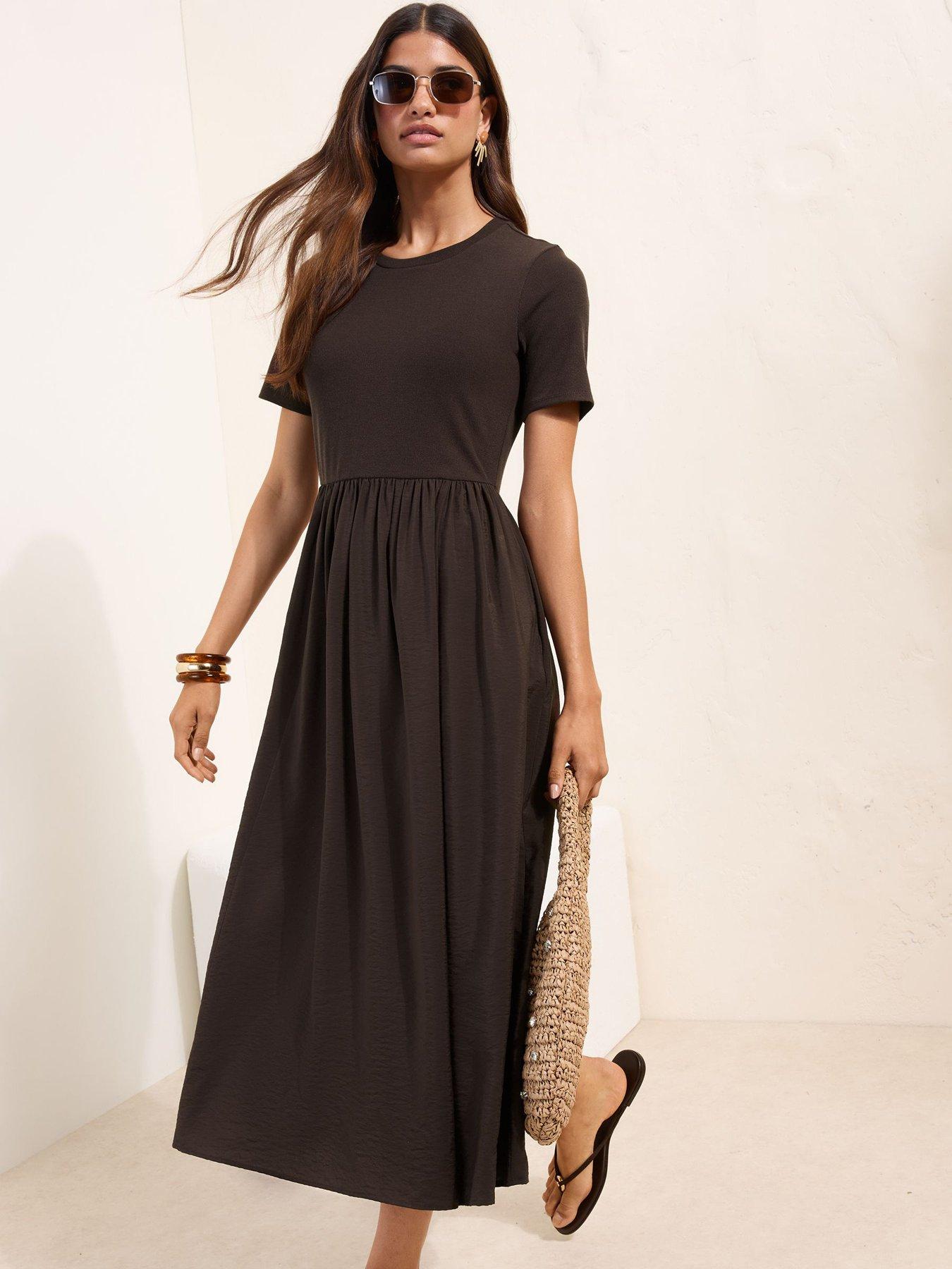 Friends Like These Short sleeve 2 in 1 Midi Dress - Chocolate Brown