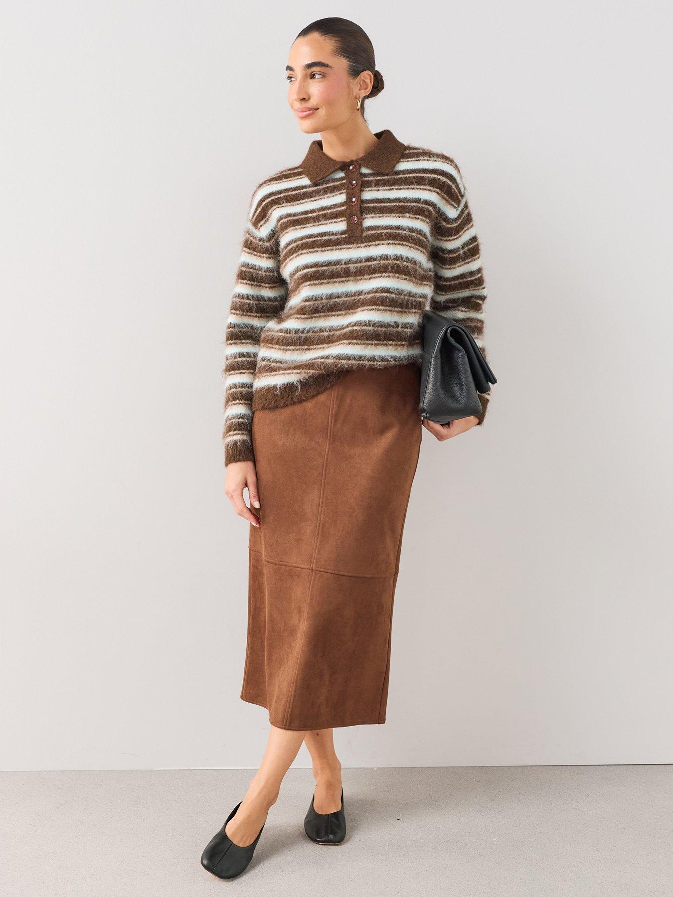 The Very Collection Suede Pencil Midi Skirt - Brown