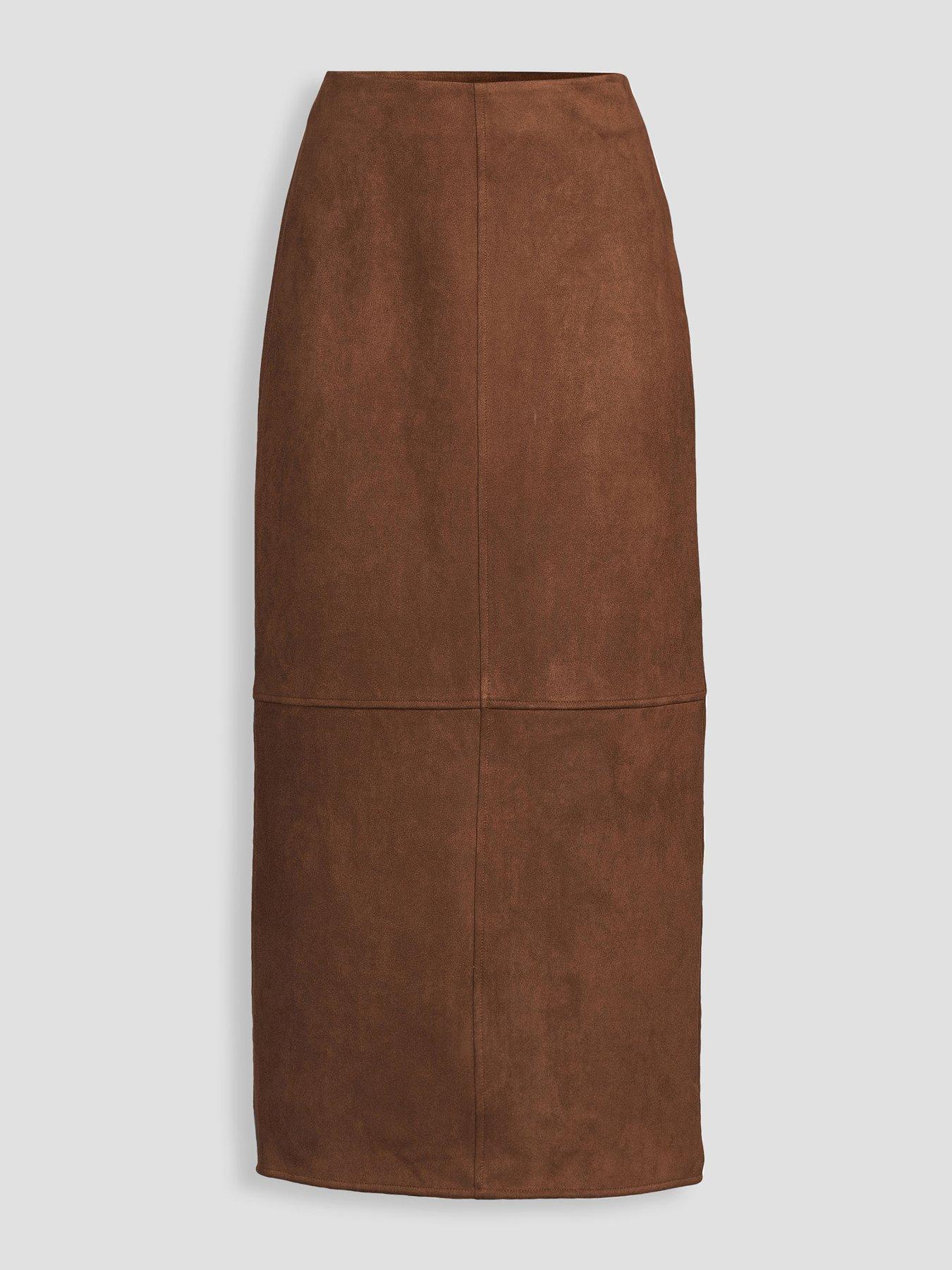 Image 7 of 7 of The Very Collection Suede Pencil Midi Skirt - Brown