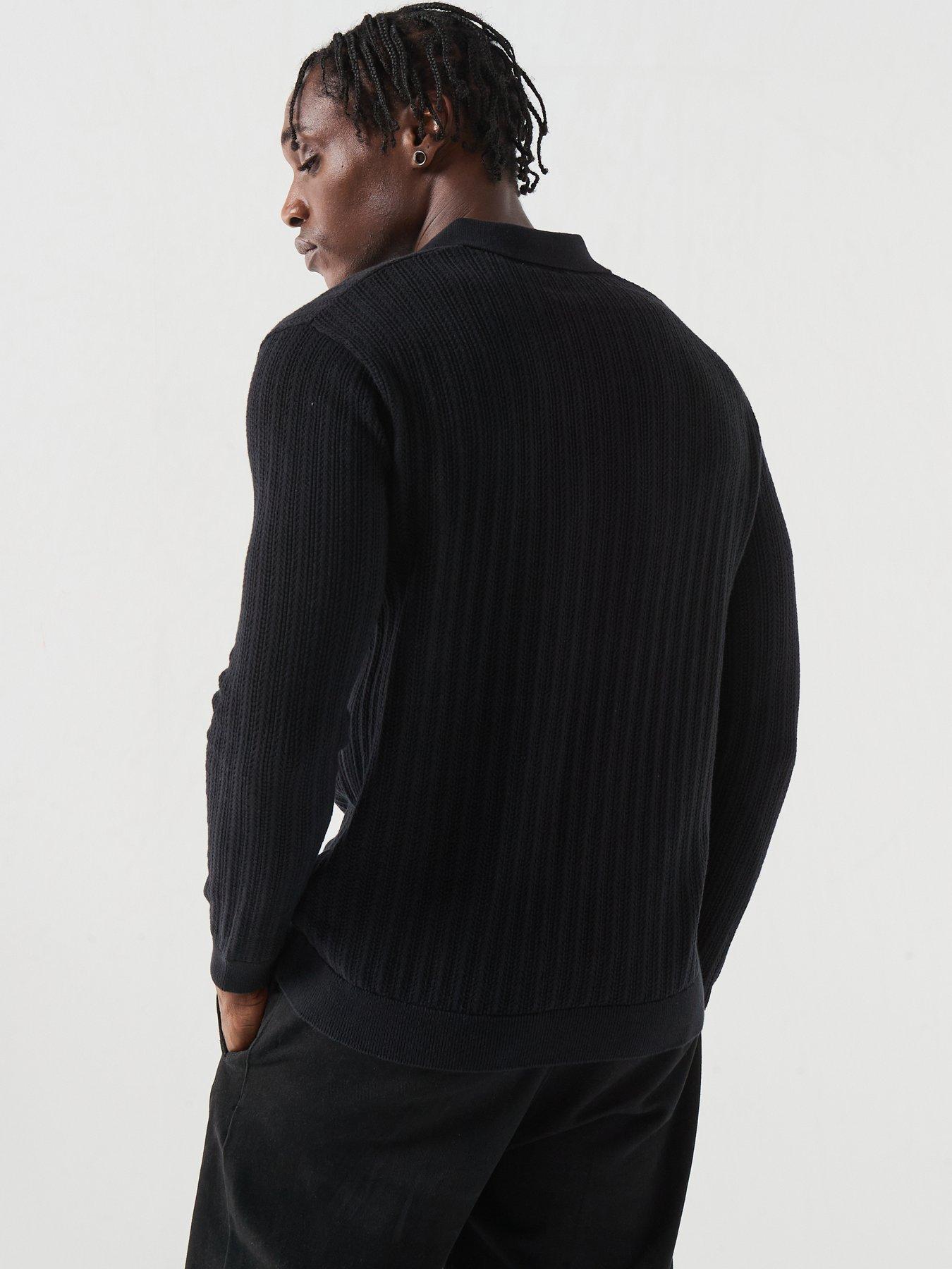 Image 2 of 6 of ONLY & SONS Only&amp;Sons Long Sleeve Fine Knitted Polo - Black
