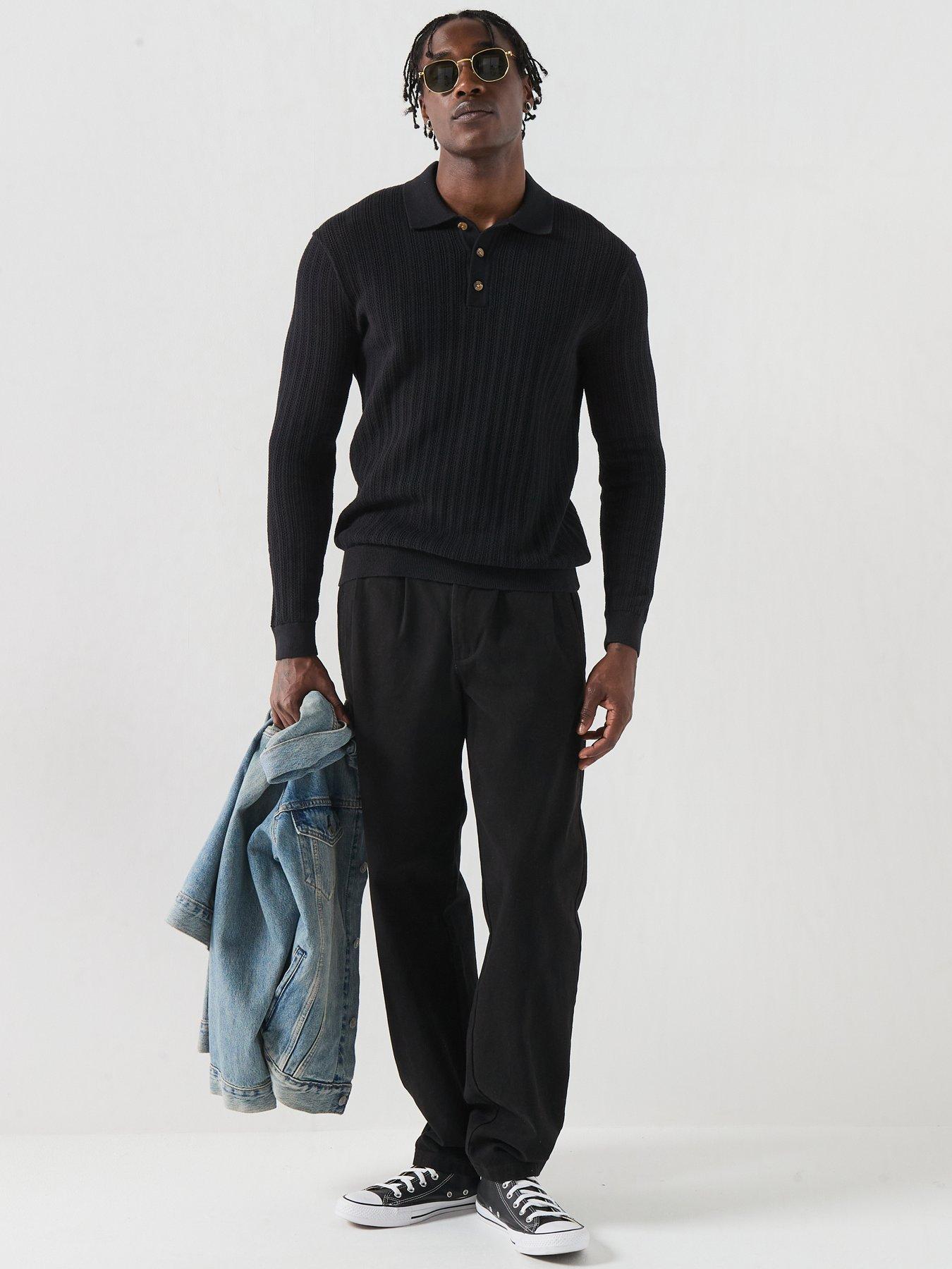 Image 3 of 6 of ONLY & SONS Only&amp;Sons Long Sleeve Fine Knitted Polo - Black