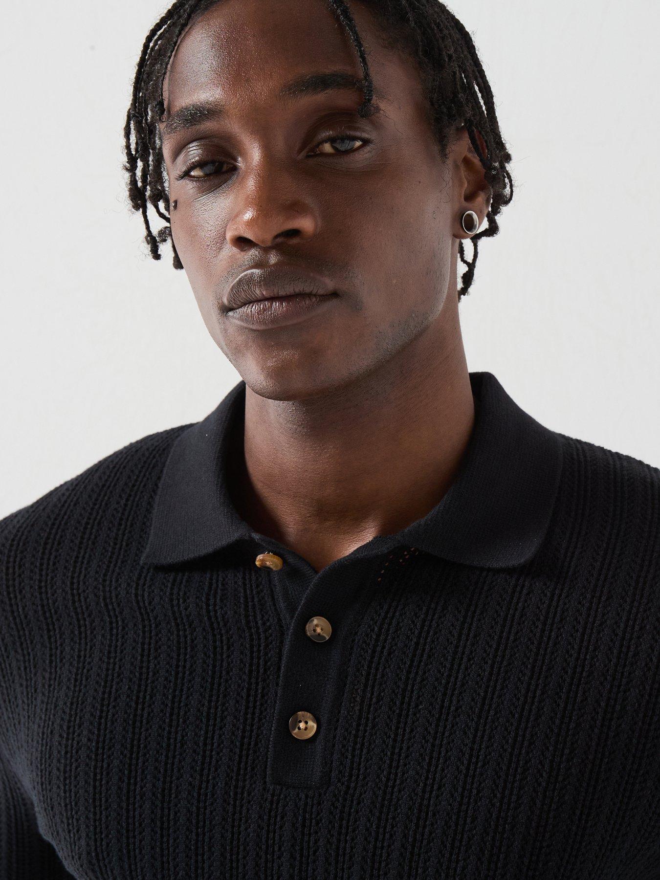 Image 4 of 6 of ONLY & SONS Only&amp;Sons Long Sleeve Fine Knitted Polo - Black