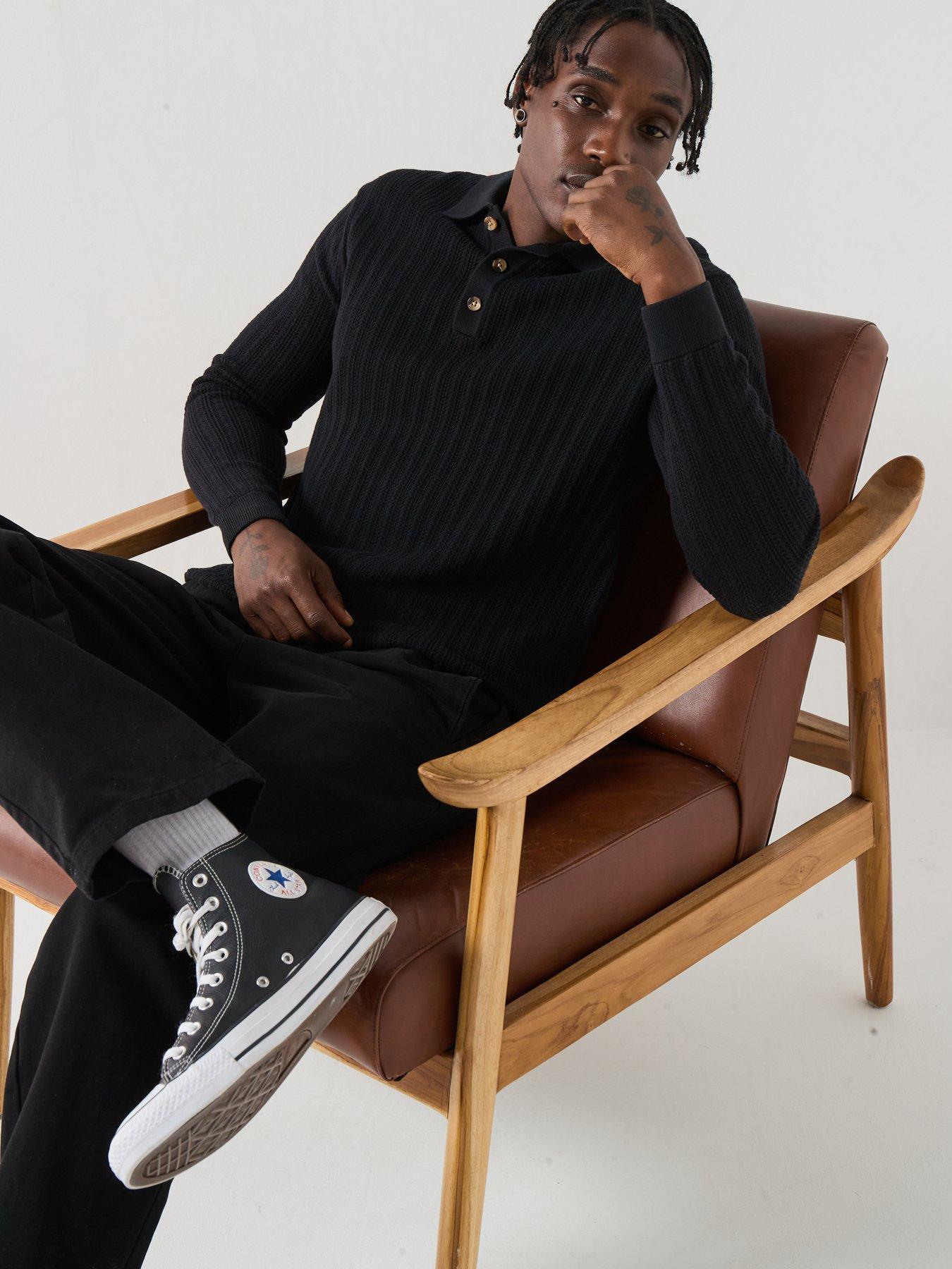 Image 5 of 6 of ONLY & SONS Only&amp;Sons Long Sleeve Fine Knitted Polo - Black