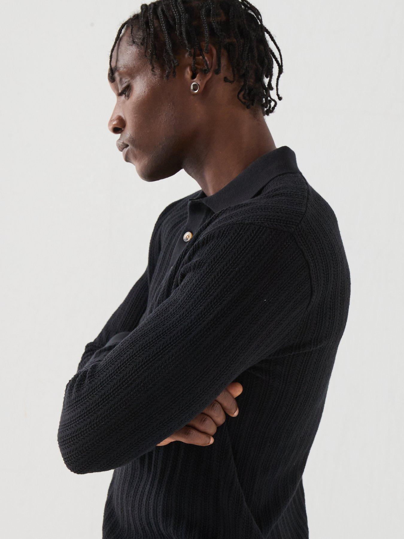 Image 6 of 6 of ONLY & SONS Only&amp;Sons Long Sleeve Fine Knitted Polo - Black