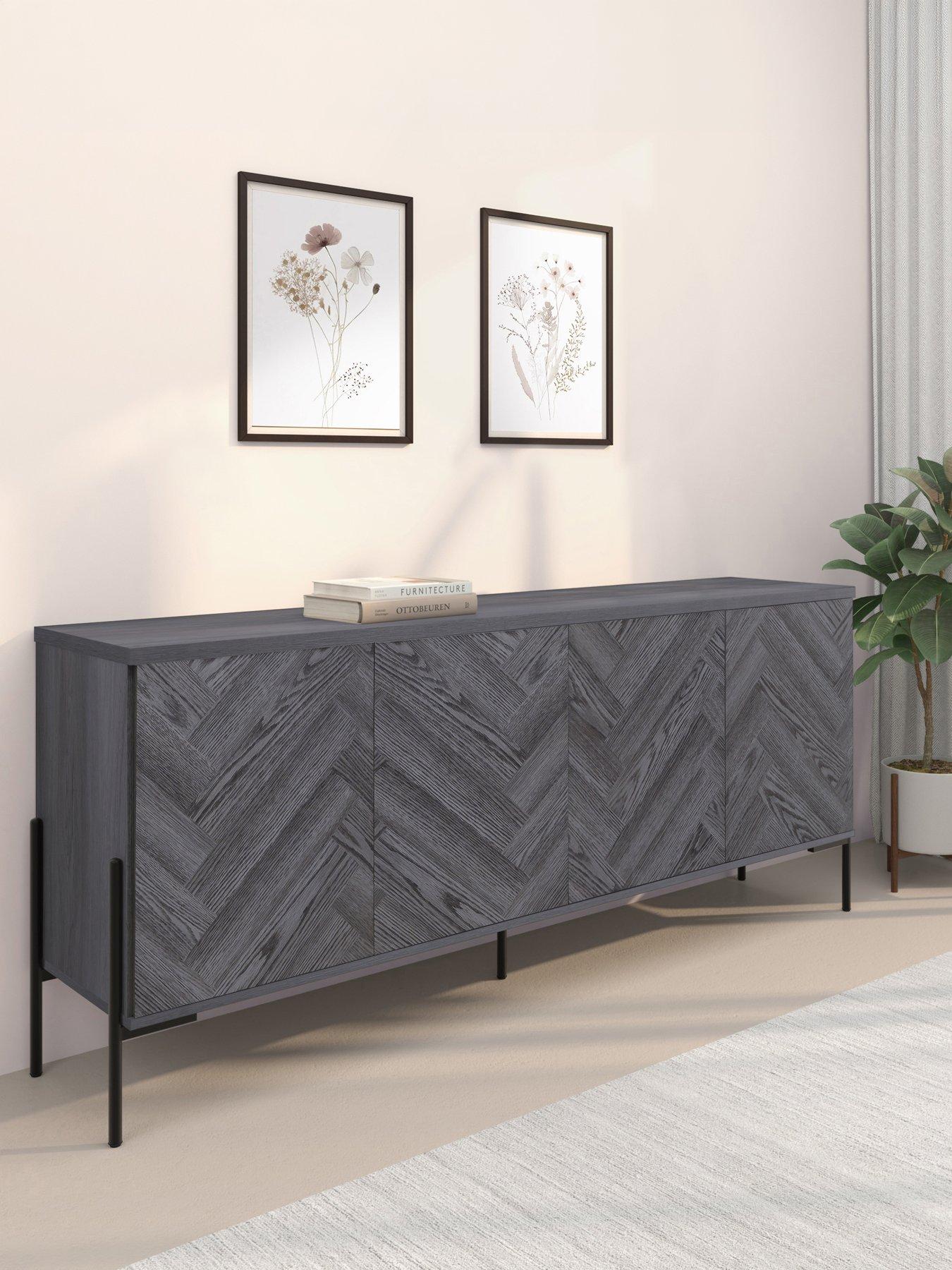 CosmoLiving by Cosmopolitan Charlene 4 Door Sideboard- Grey Oak