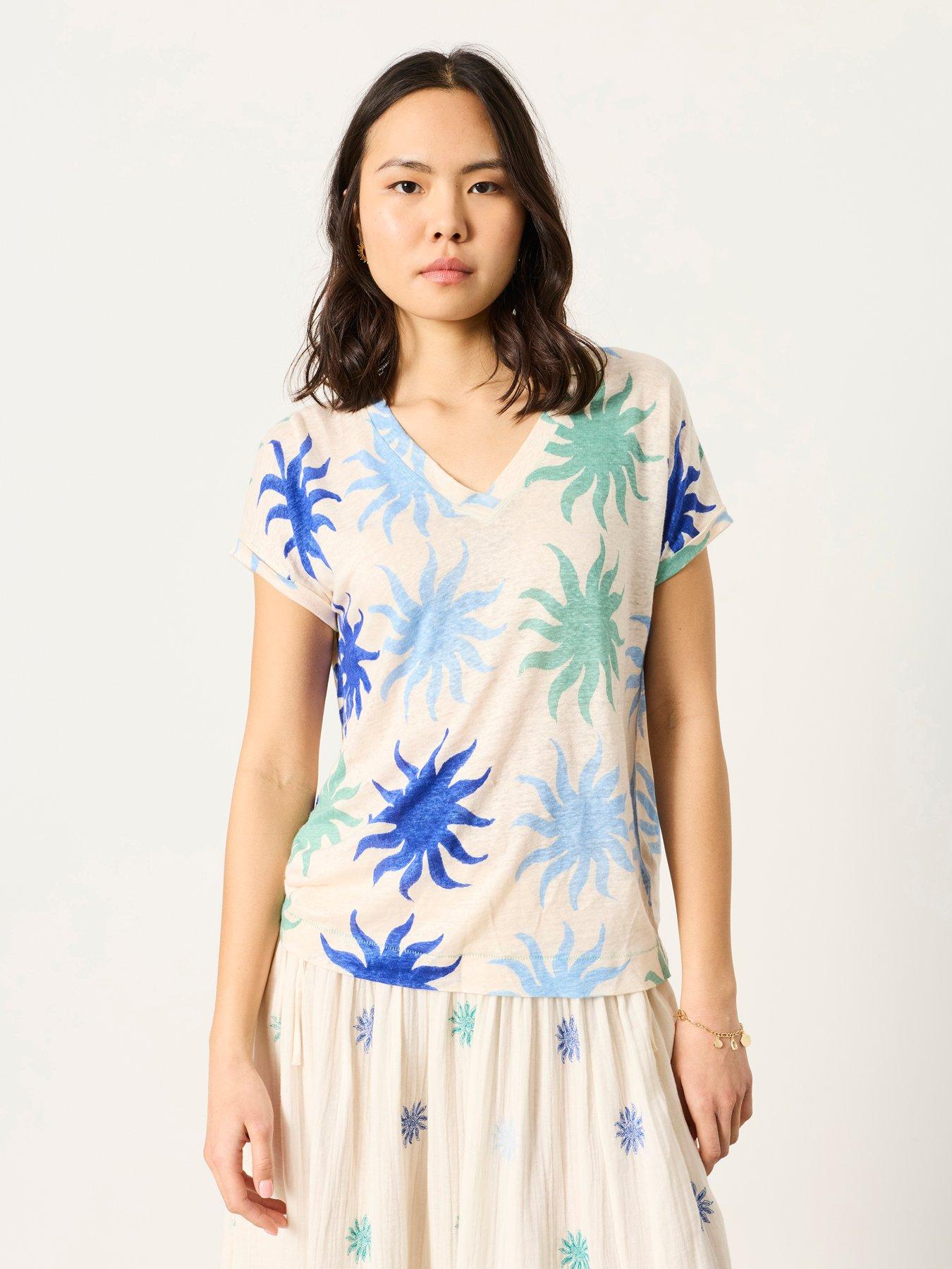 FatFace Lauren Sun Tile Print T-Shirt - White