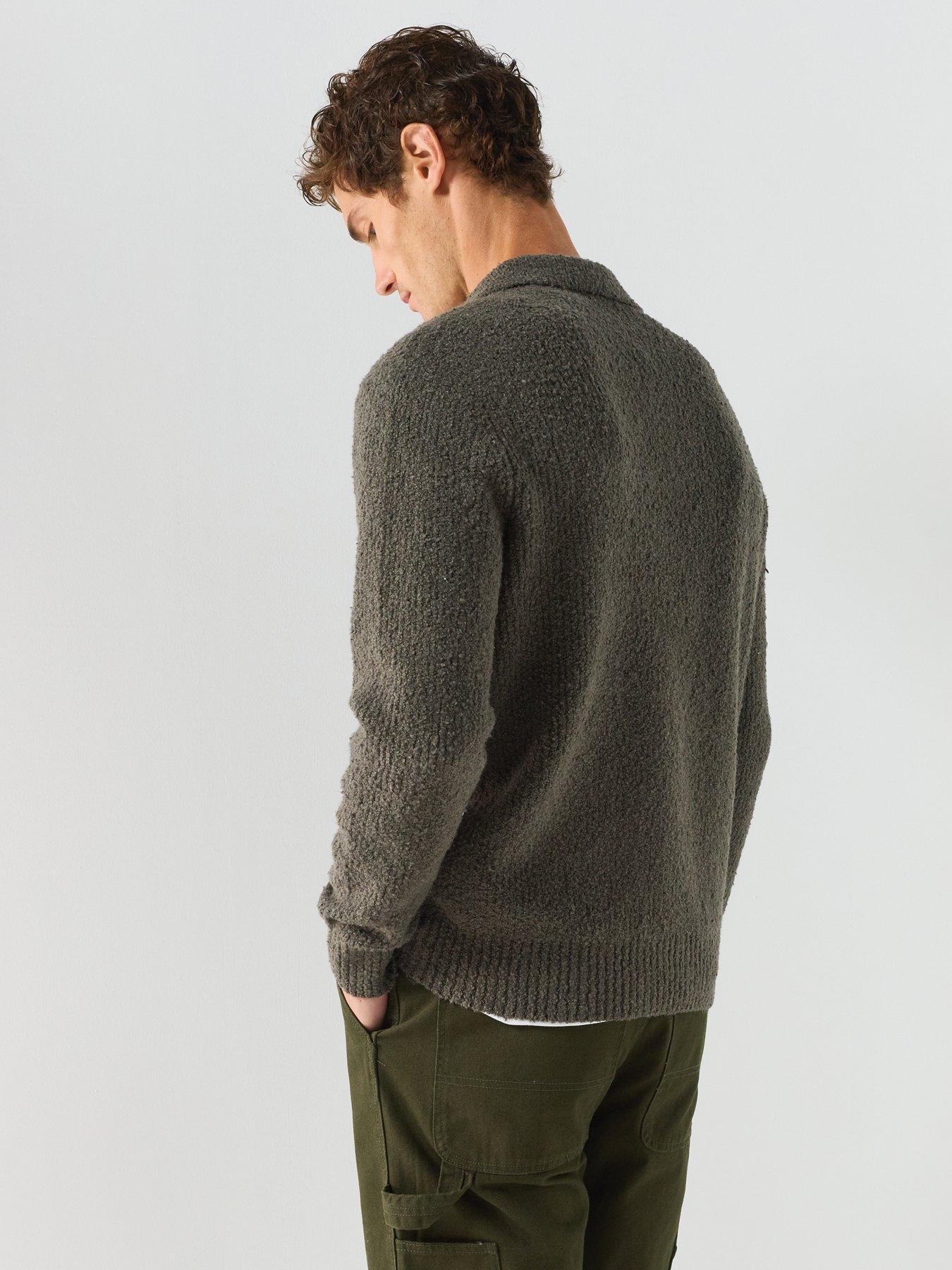 Image 2 of 5 of ONLY & SONS Mens Boucle Knit Long Sleeve Polo Shirt - Raisin