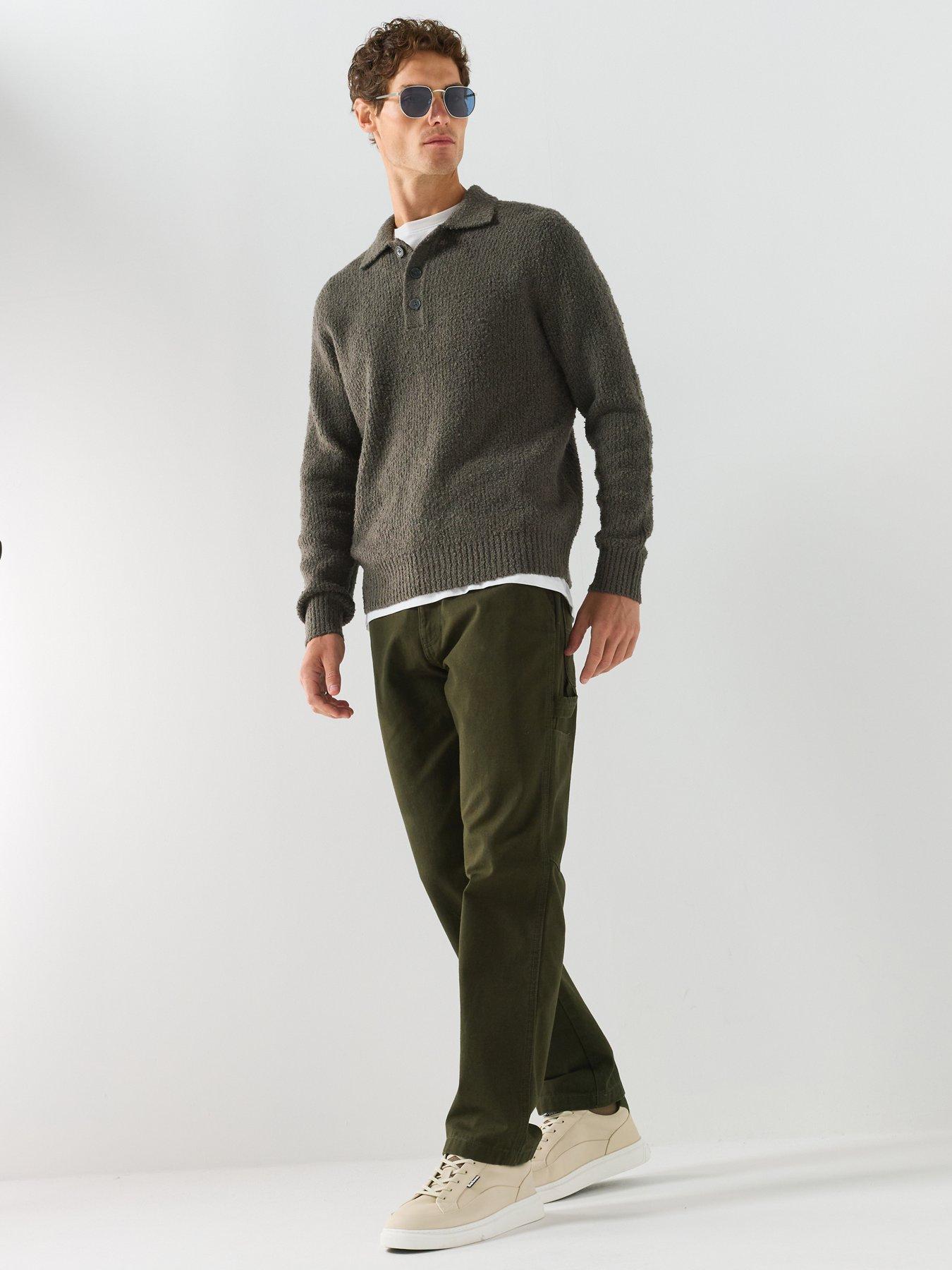 Image 3 of 5 of ONLY & SONS Mens Boucle Knit Long Sleeve Polo Shirt - Raisin
