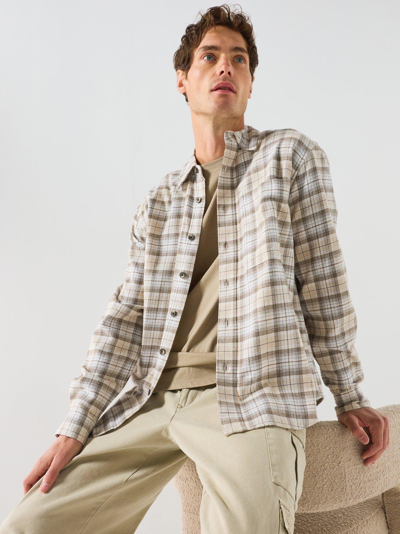 ONLY & SONS Loose Long Sleeve Checked Shirt - Beige