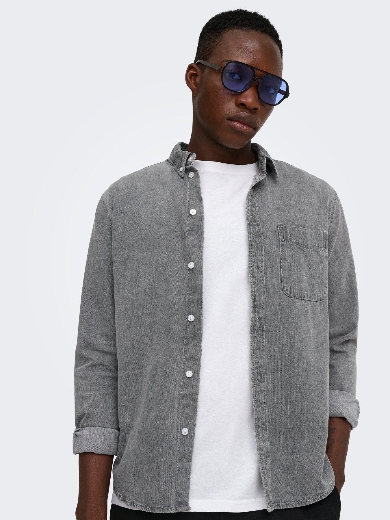 Image 4 of 7 of ONLY & SONS Only&amp;Sons Long Sleeve Denim Shirt - Blue
