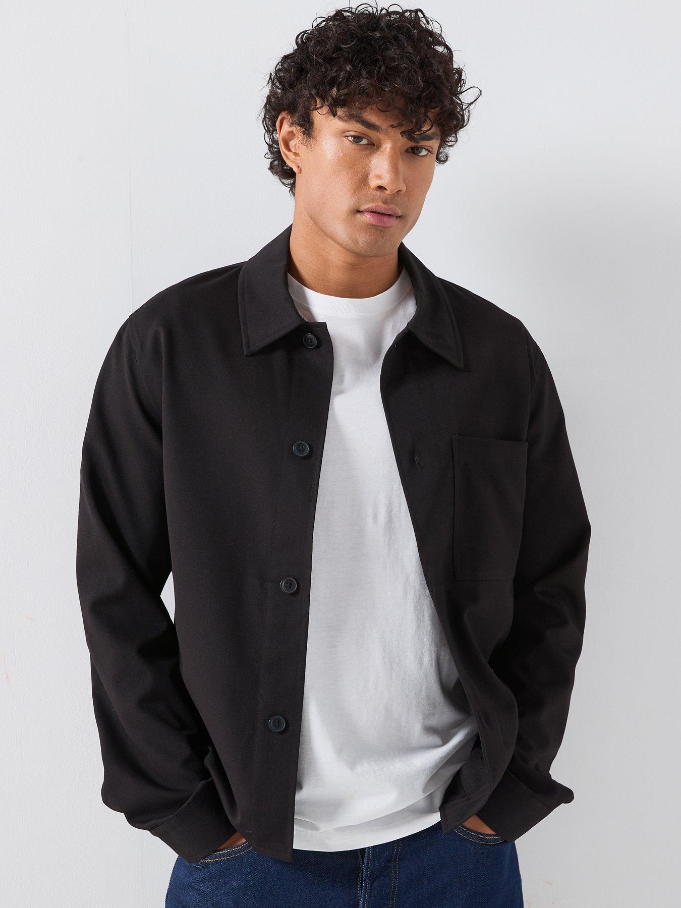 Image 1 of 6 of ONLY & SONS Mens Button-Through Chest Pocket Overshirt - Black