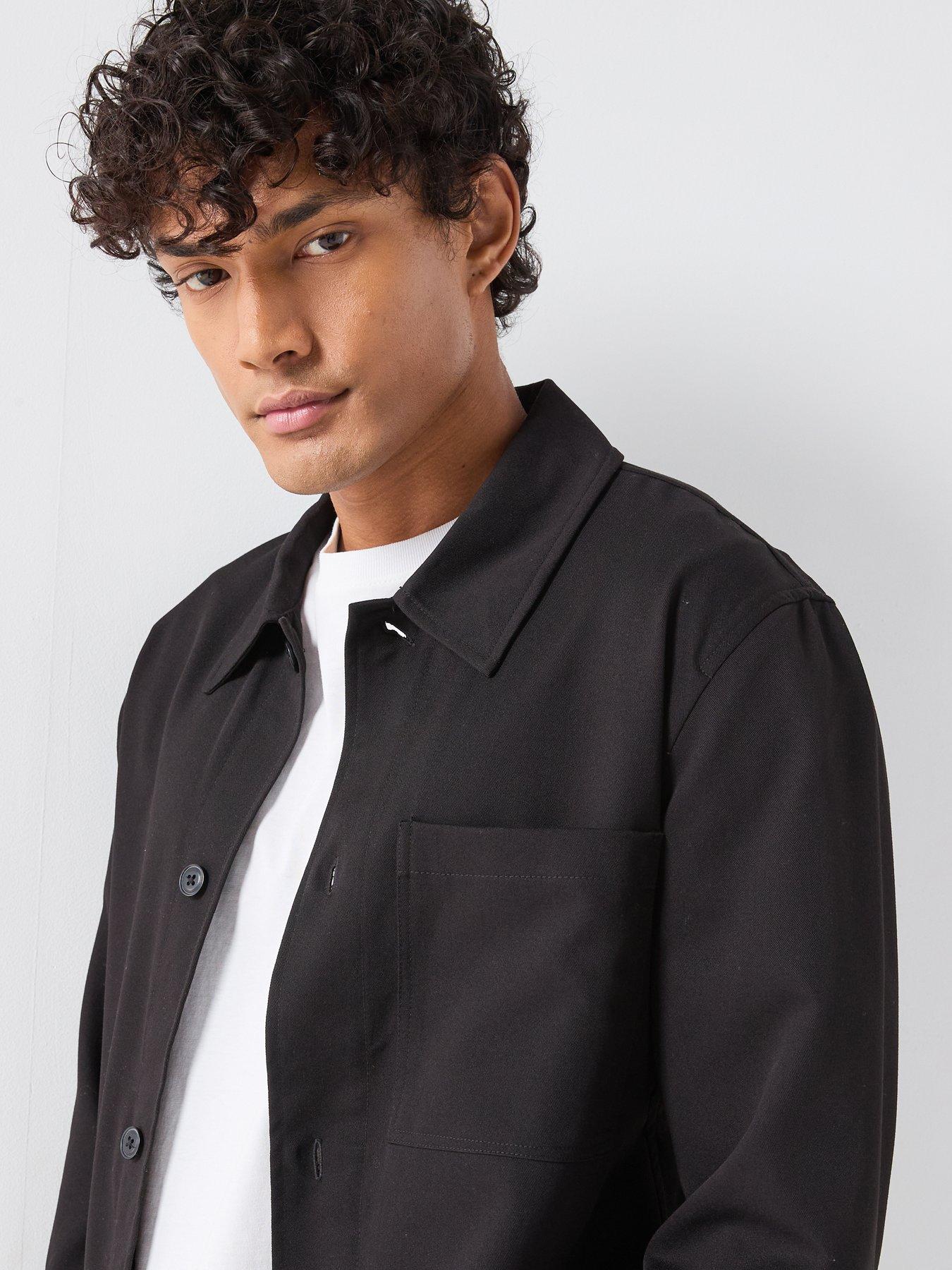 Image 4 of 6 of ONLY & SONS Mens Button-Through Chest Pocket Overshirt - Black