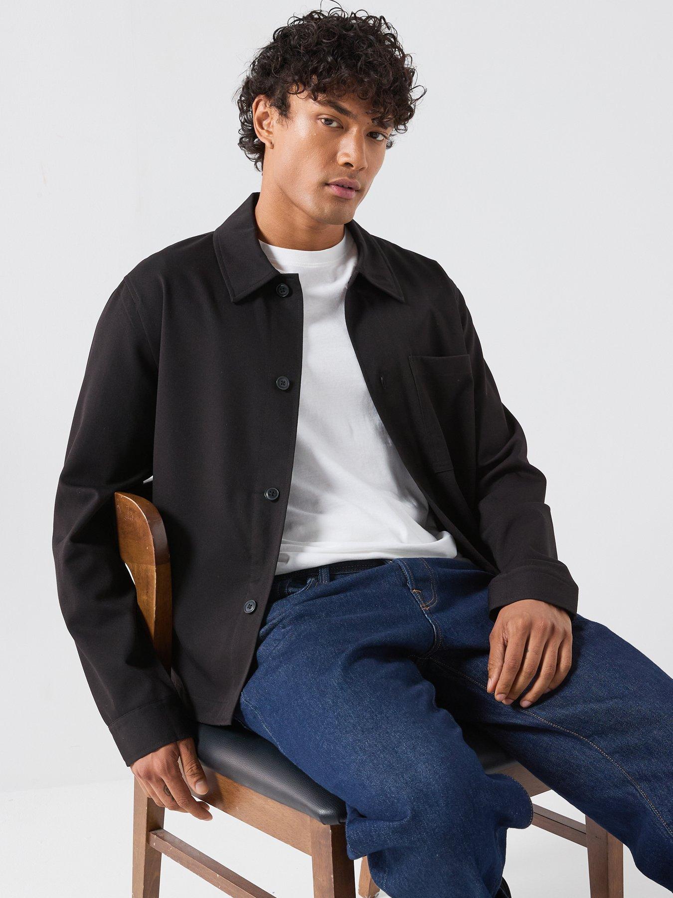Image 5 of 6 of ONLY & SONS Mens Button-Through Chest Pocket Overshirt - Black