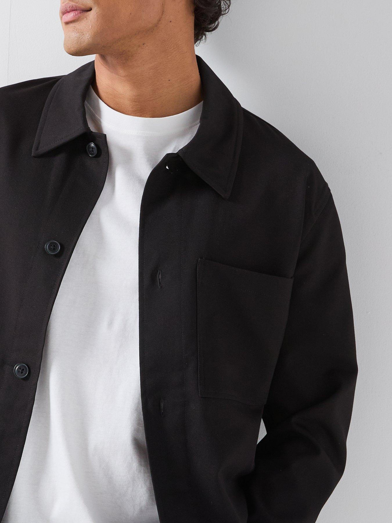 Image 6 of 6 of ONLY & SONS Mens Button-Through Chest Pocket Overshirt - Black