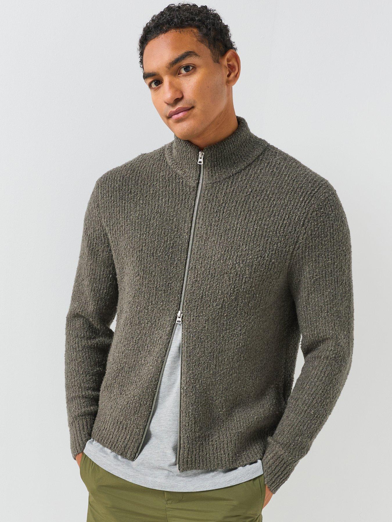 Image 1 of 6 of ONLY & SONS Mens Textured Zip Through High Neck Cardigan - Beluga