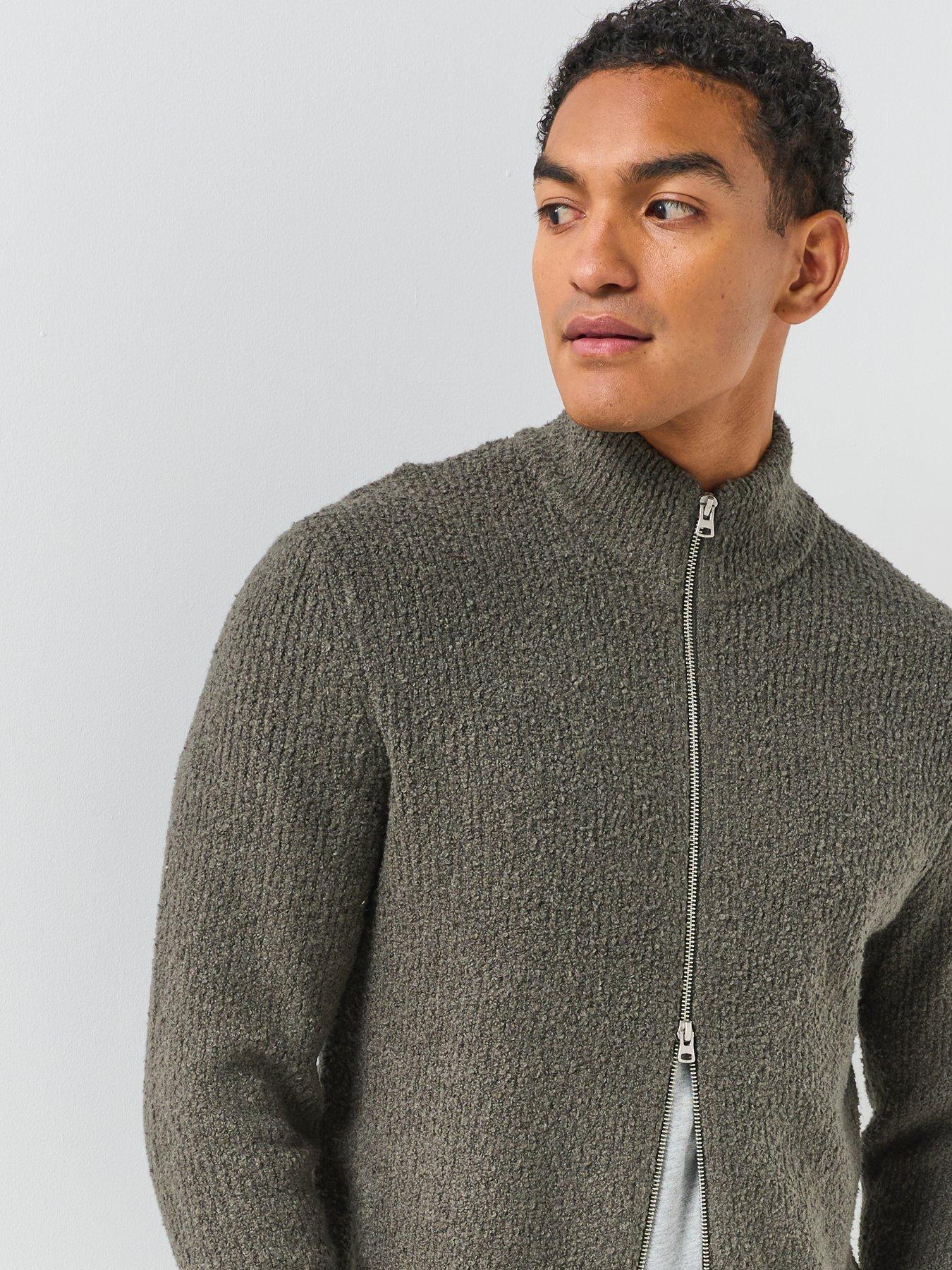 Image 4 of 6 of ONLY & SONS Mens Textured Zip Through High Neck Cardigan - Beluga