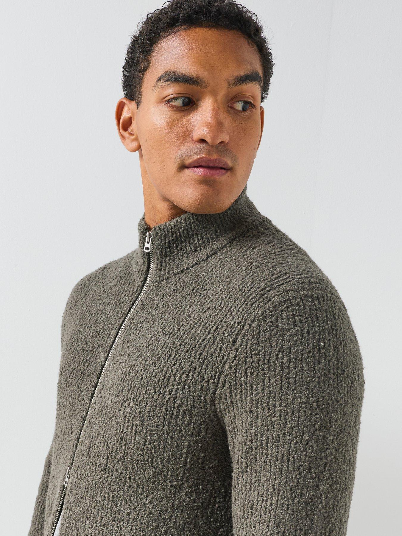 Image 5 of 6 of ONLY & SONS Mens Textured Zip Through High Neck Cardigan - Beluga