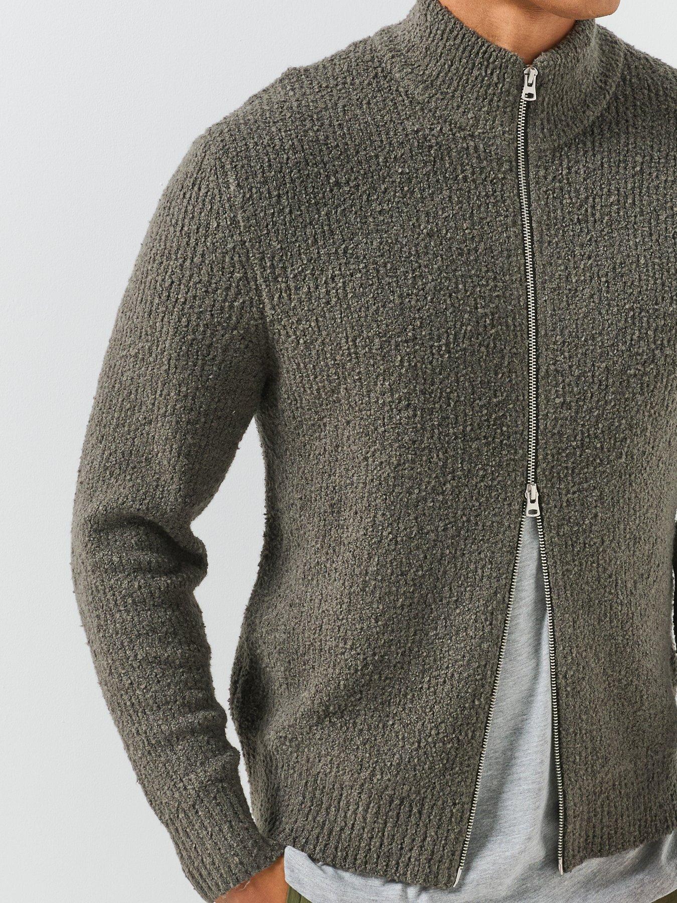 Image 6 of 6 of ONLY & SONS Mens Textured Zip Through High Neck Cardigan - Beluga