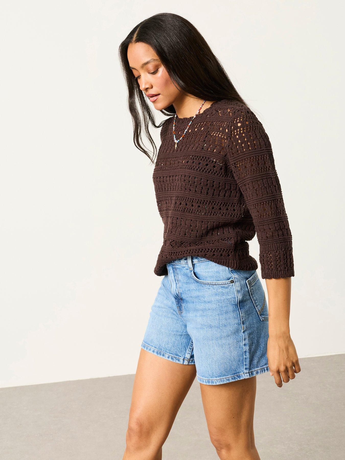 Image 4 of 6 of FatFace Orla Pointelle Jumper - Brown