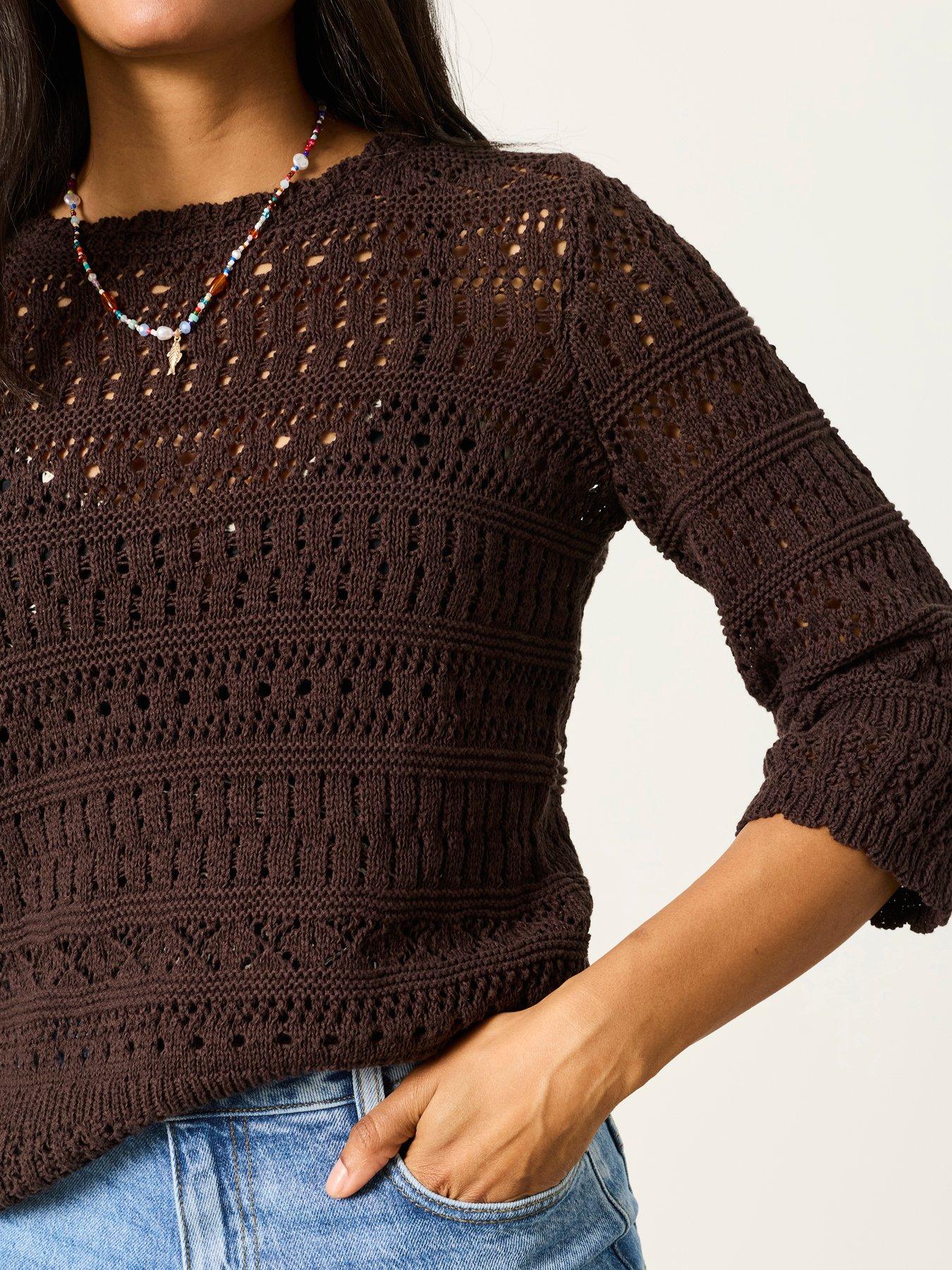 Image 5 of 6 of FatFace Orla Pointelle Jumper - Brown