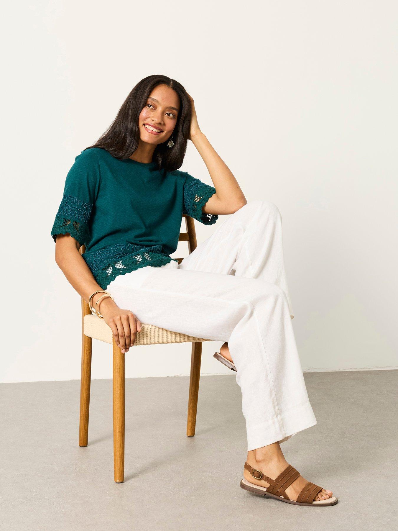 FatFace Chloe Crochet T-Shirt - Teal
