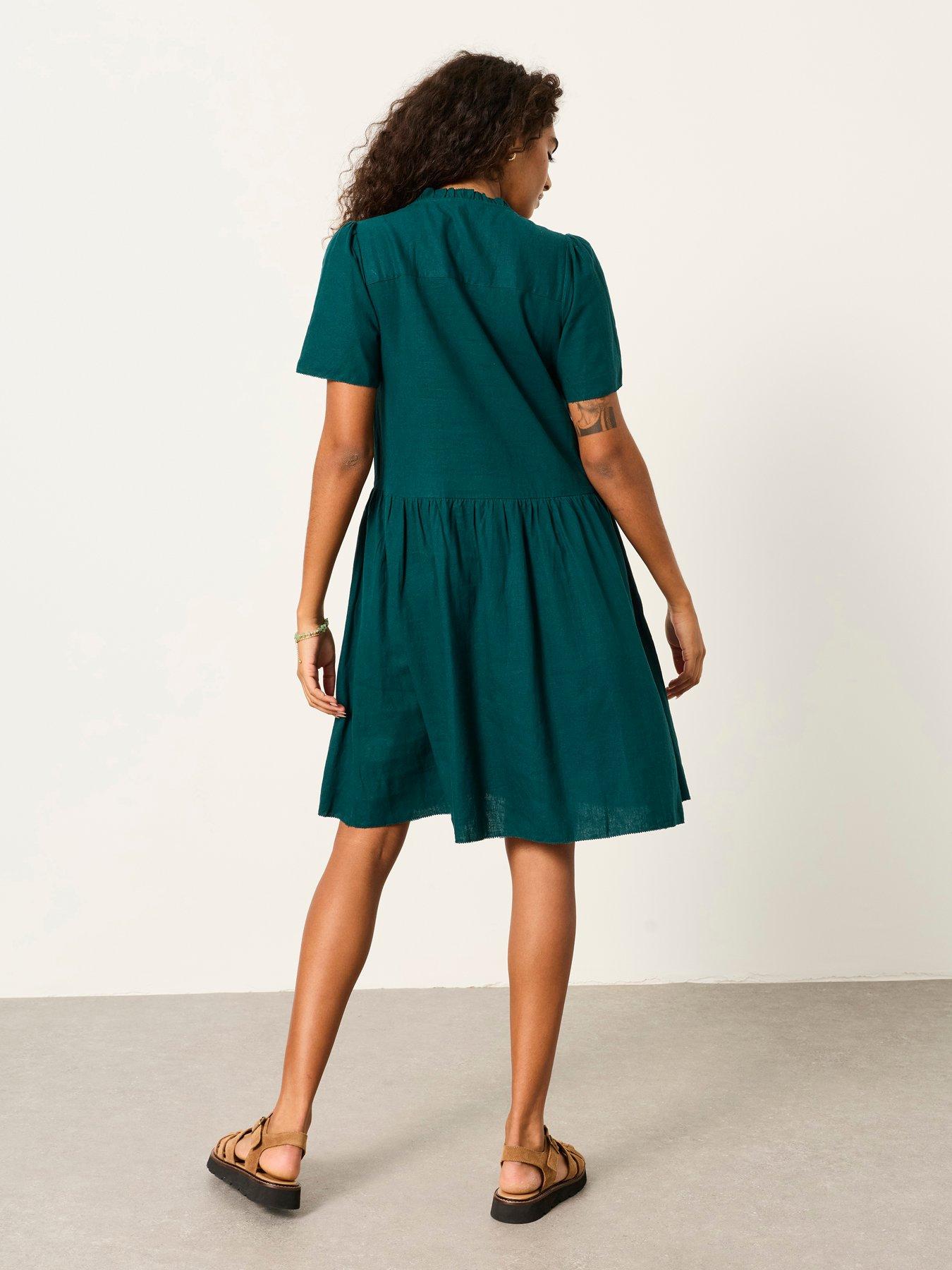 Image 2 of 5 of FatFace Immy Linen Dress - Teal