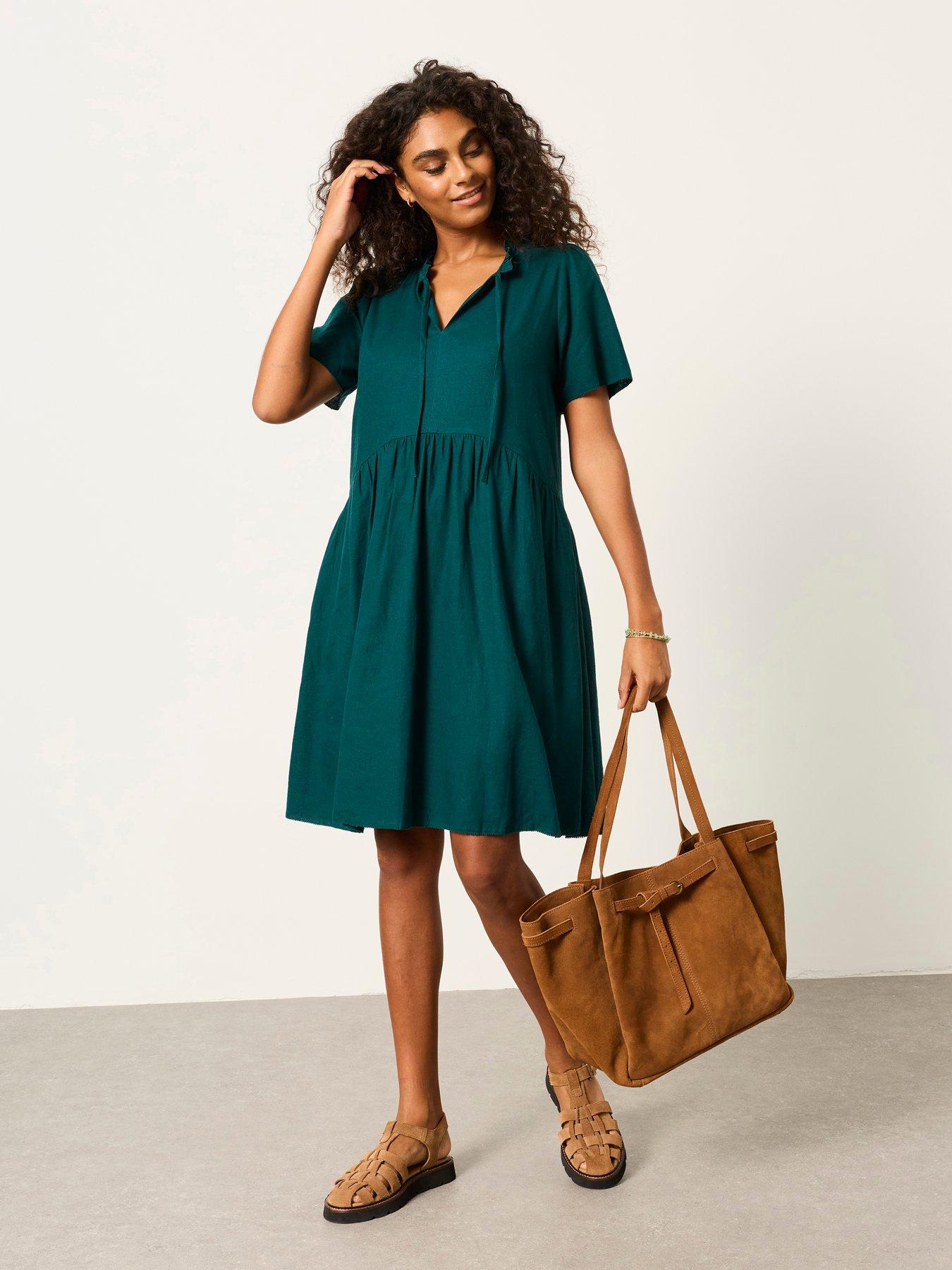 Image 3 of 5 of FatFace Immy Linen Dress - Teal