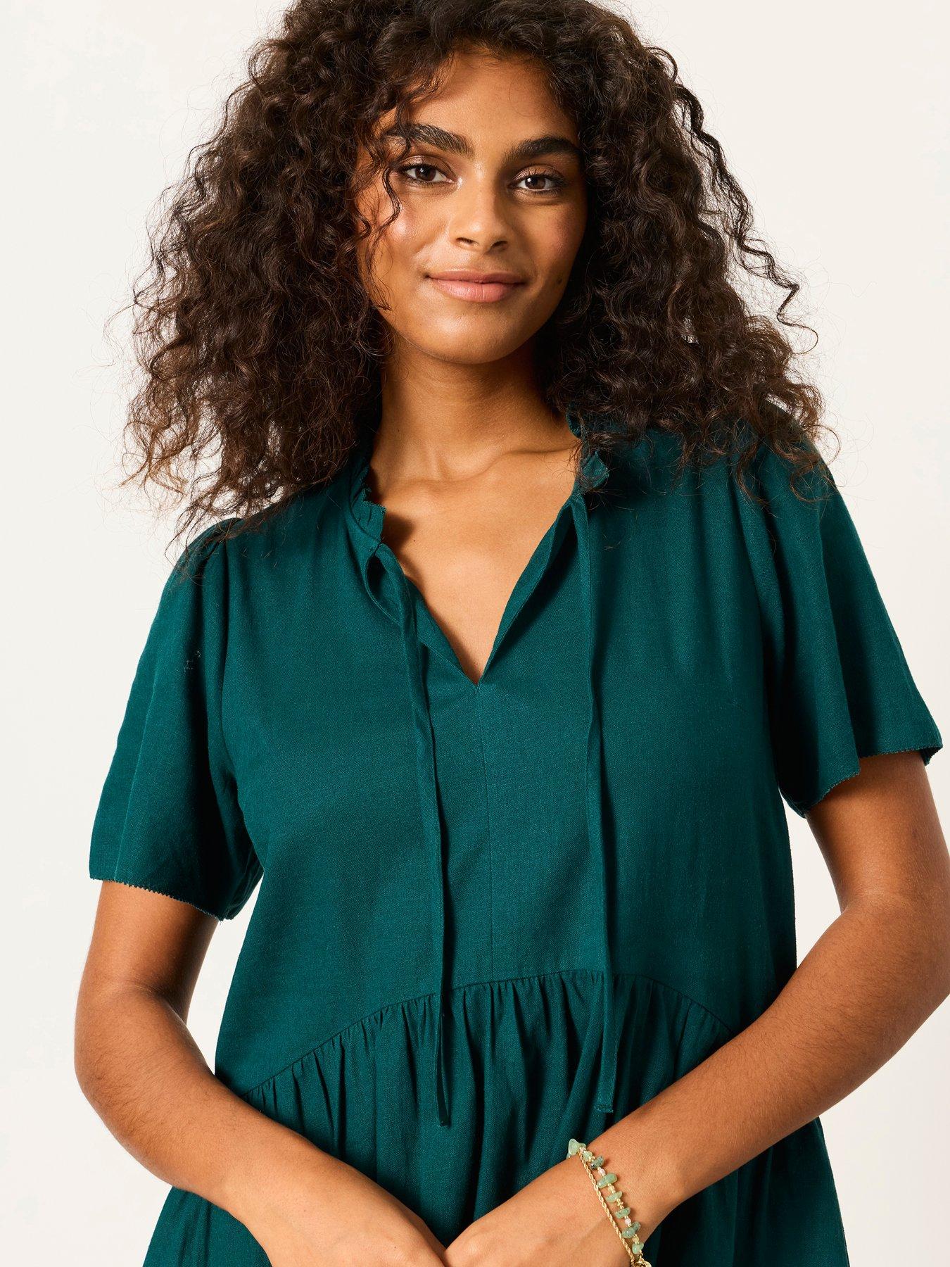 Image 4 of 5 of FatFace Immy Linen Dress - Teal