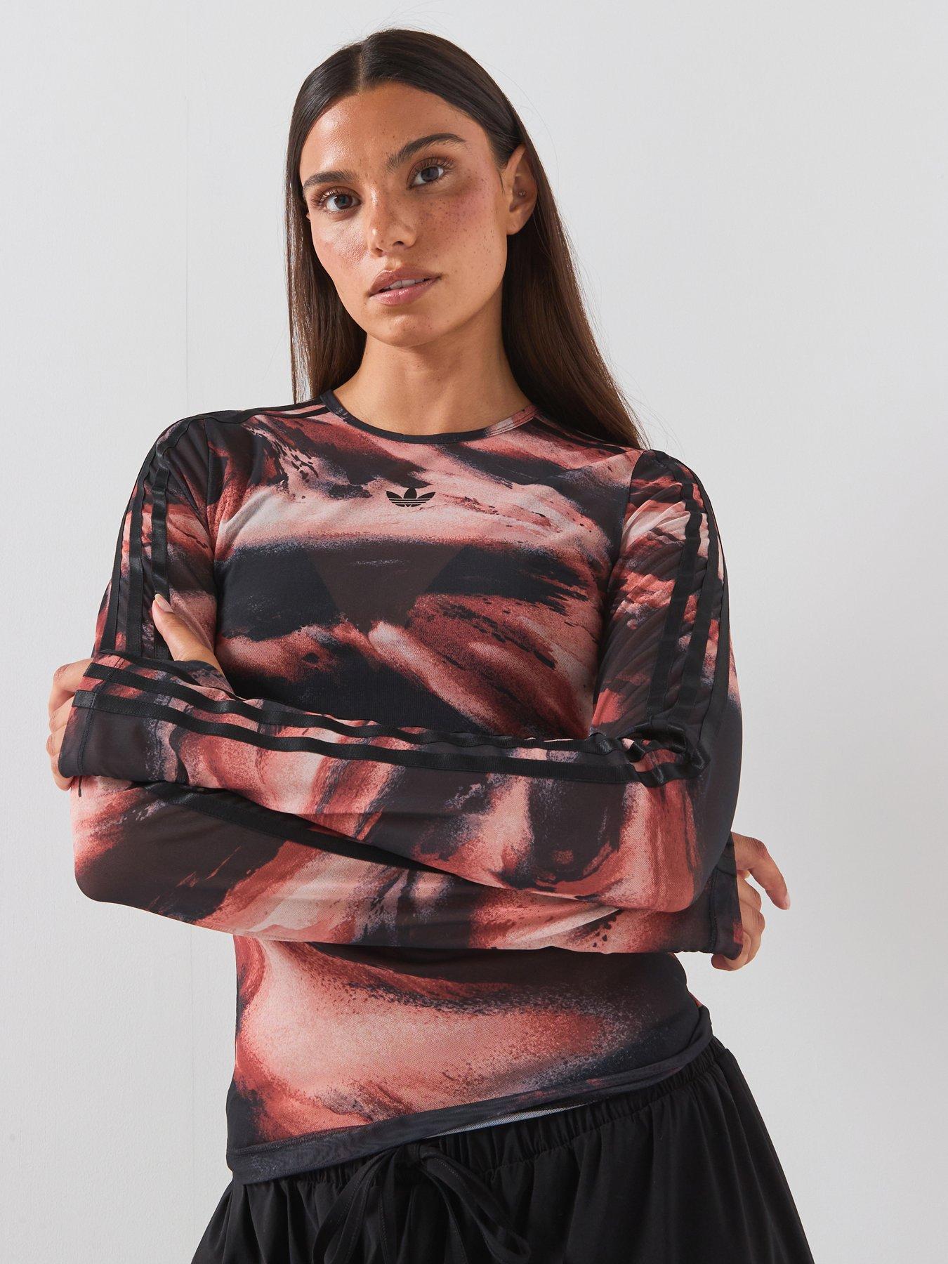 adidas Originals Women's Long Sleeve Graphic Mesh Top - Red